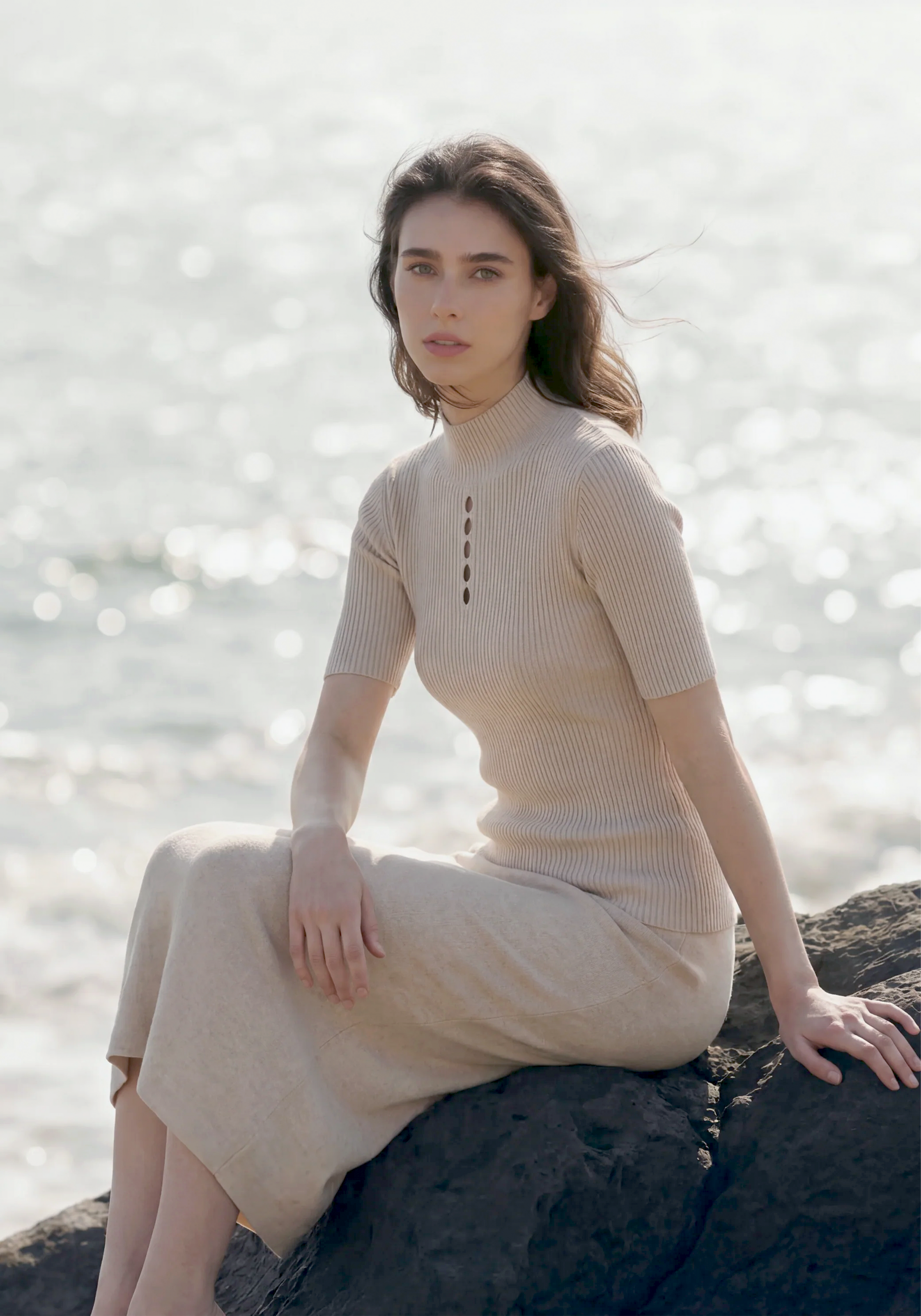 Halo Mock Neck Top Mysto Cashmere