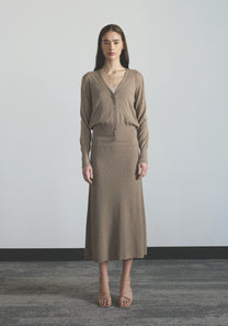 Women’s ultra fine cashmere V-neck cardigan with button front and relaxed silhouette