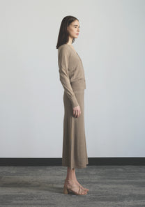 Side view of women’s relaxed cashmere V-neck cardigan