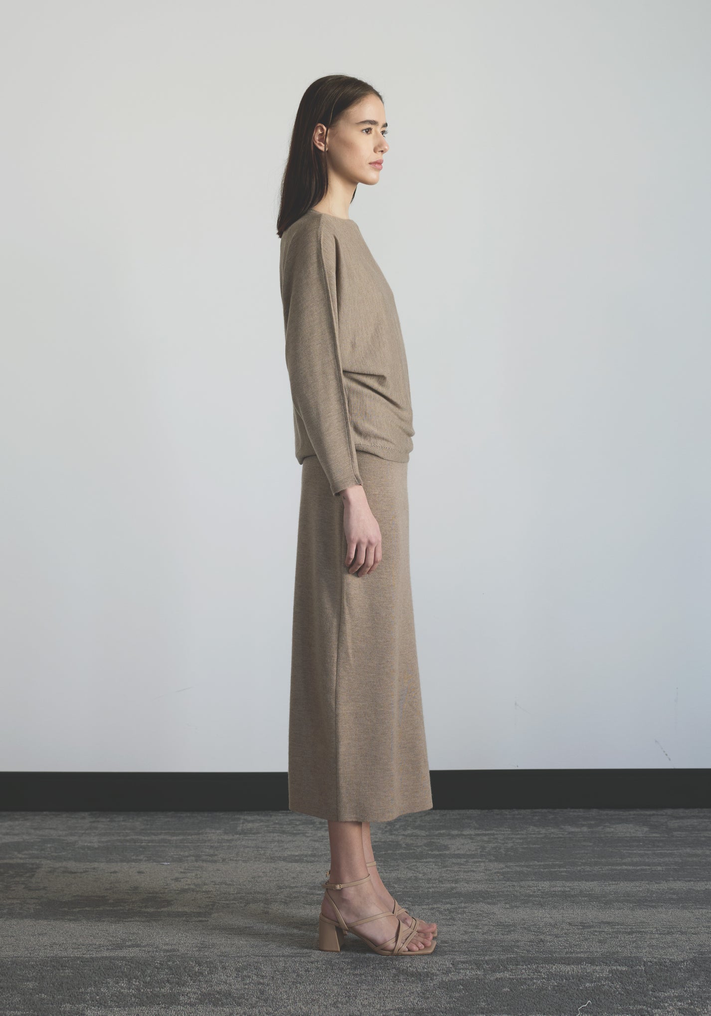 Front view of women’s cashmere dolman top with soft drape