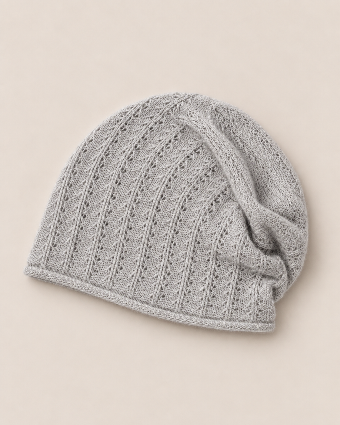 Cashmere Lace Knit Beanie in Cloud, Mysto Cashmere