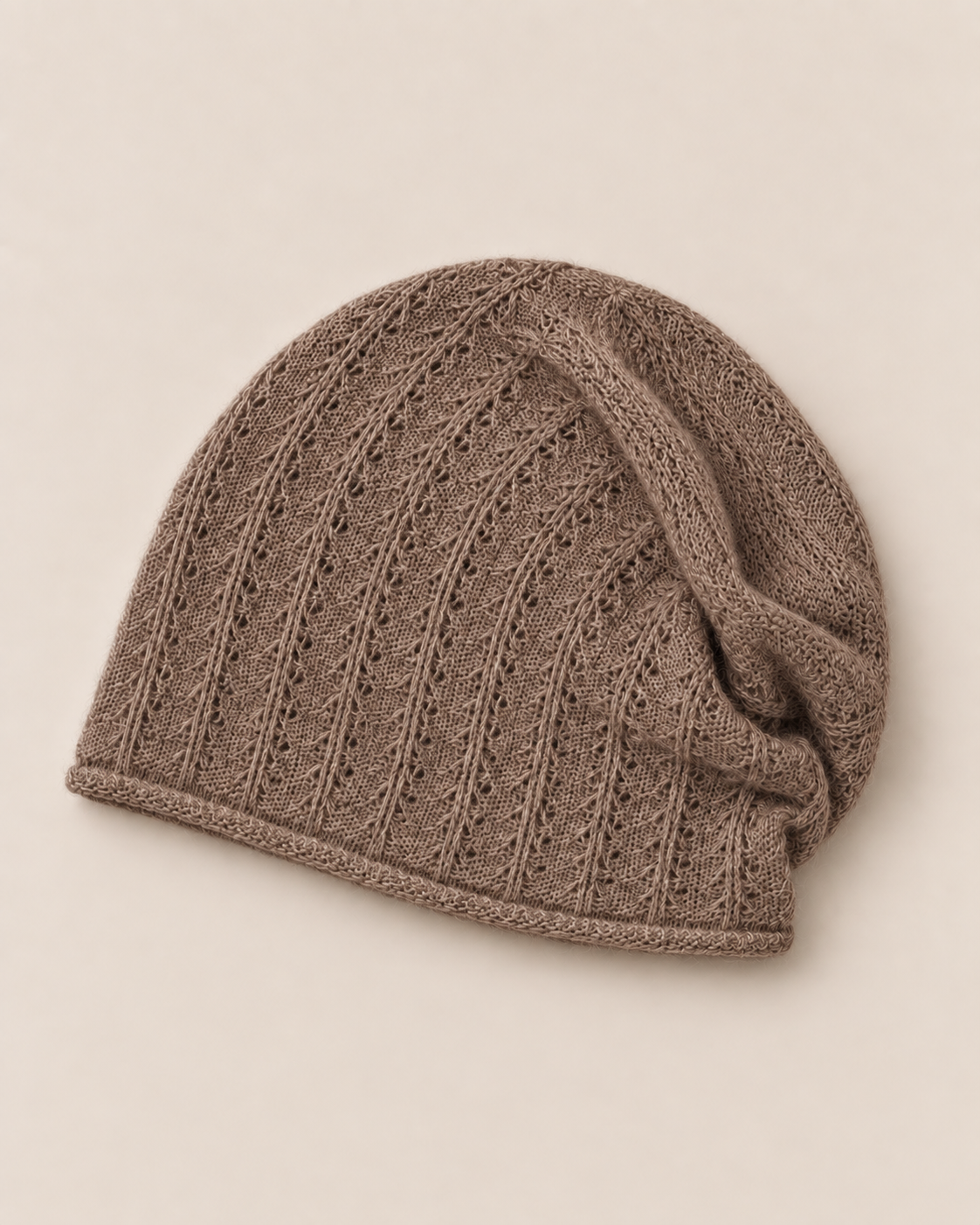 Cashmere Lace Knit Beanie in Mocha, Mysto Cashmere