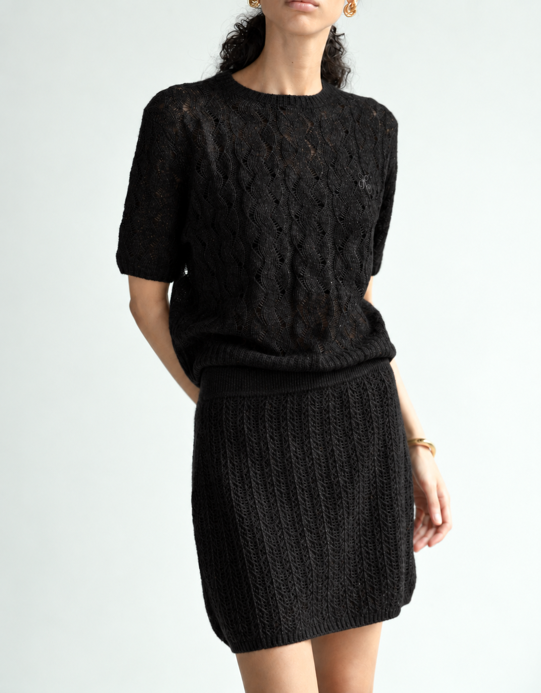 Cashmere Lace Knit Short Sleeves, Mysto Cashmere
