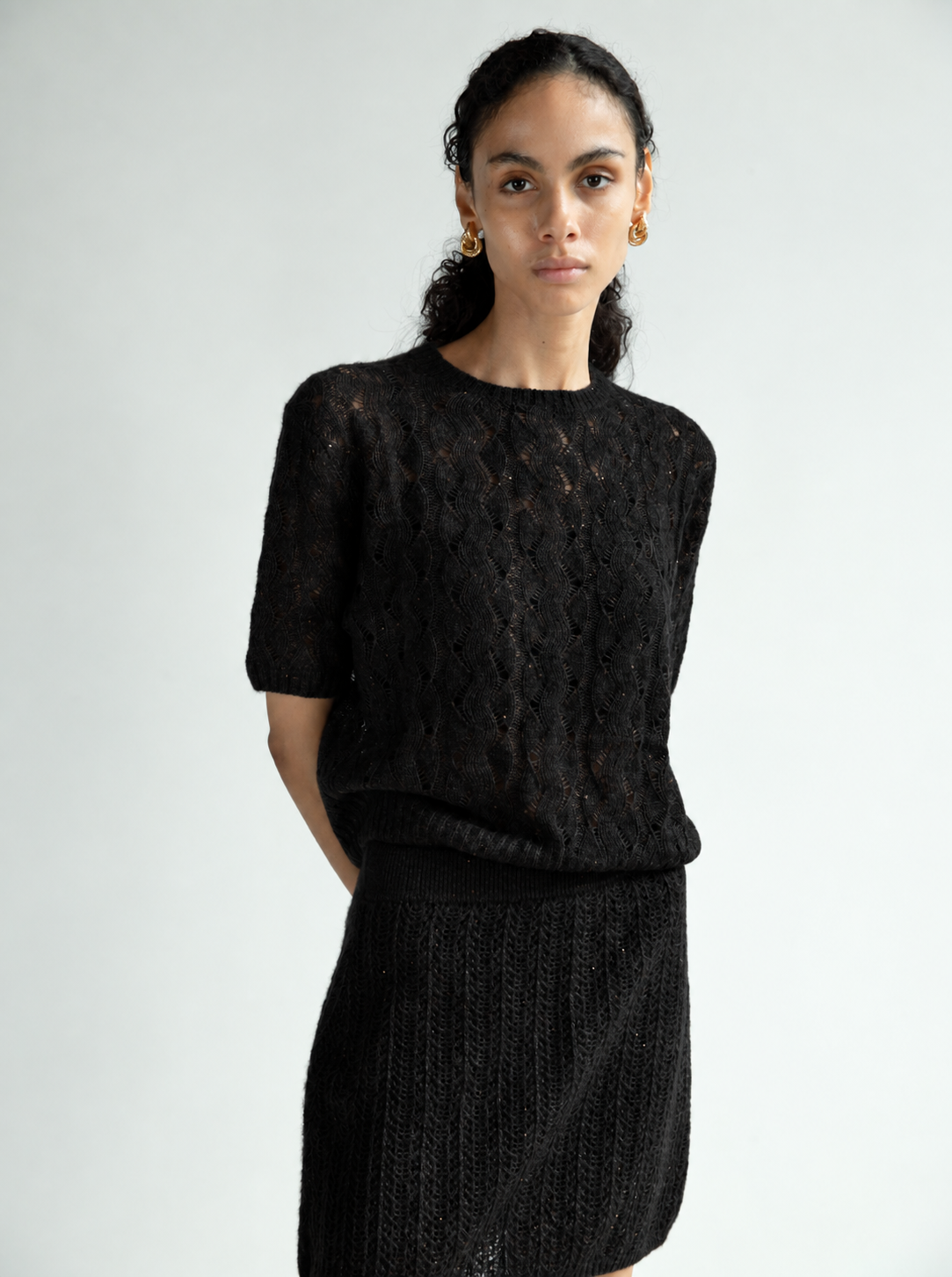 Cashmere Lace Knit Short Sleeves, Mysto Cashmere