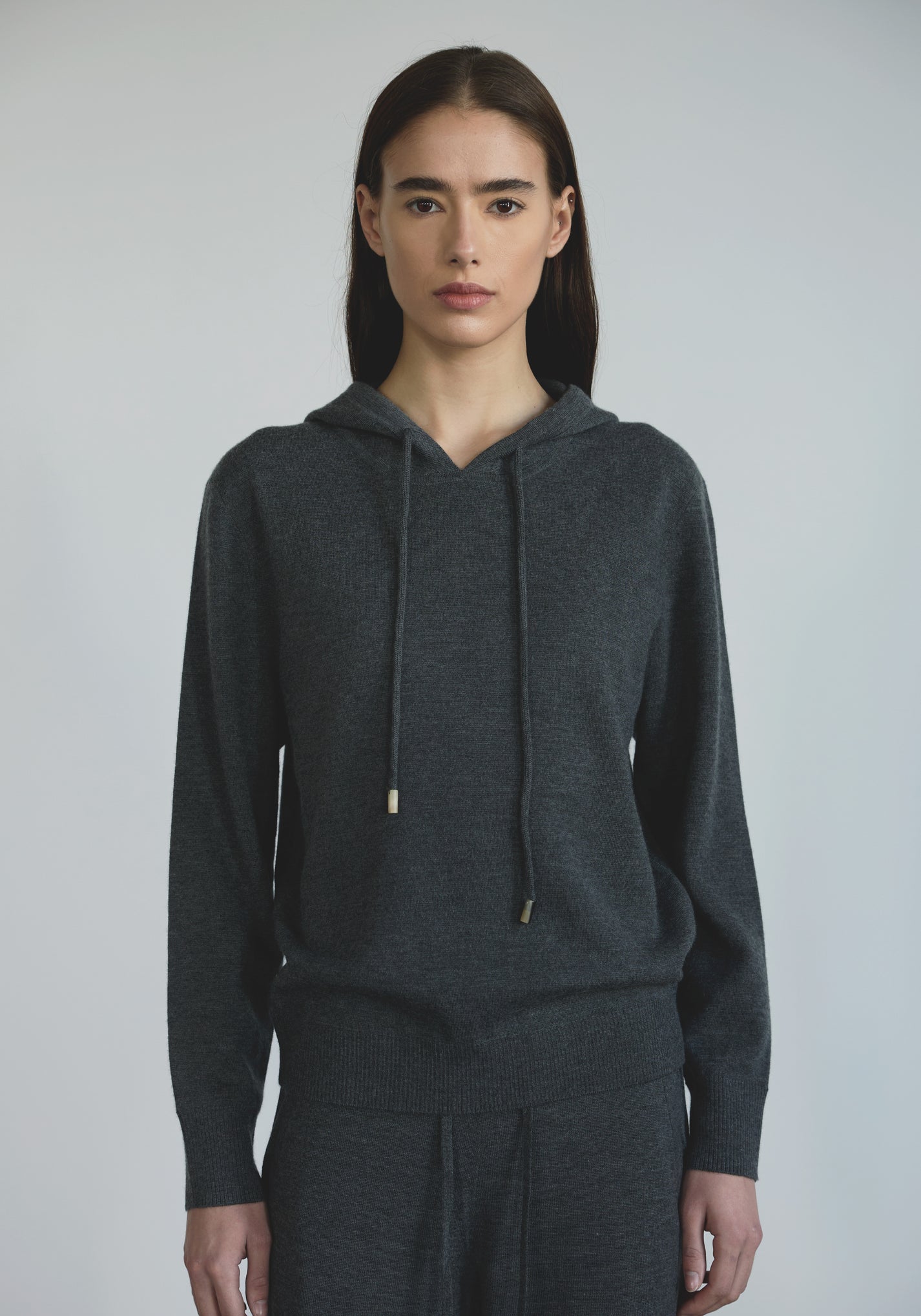 Women’s ultra fine cashmere hoodie with minimal hood and relaxed silhouette