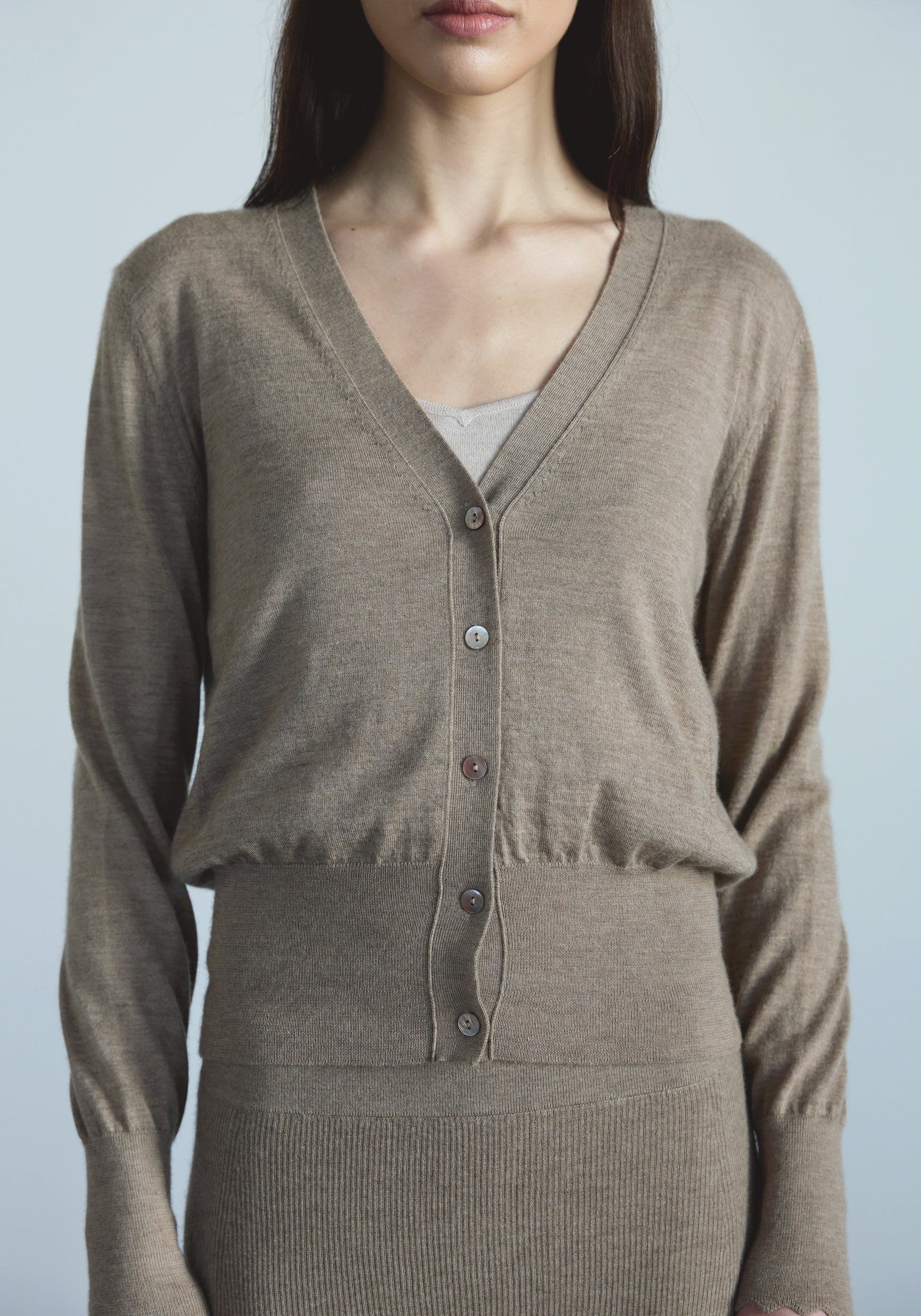 Women’s V-neck cashmere cardigan with clean button front