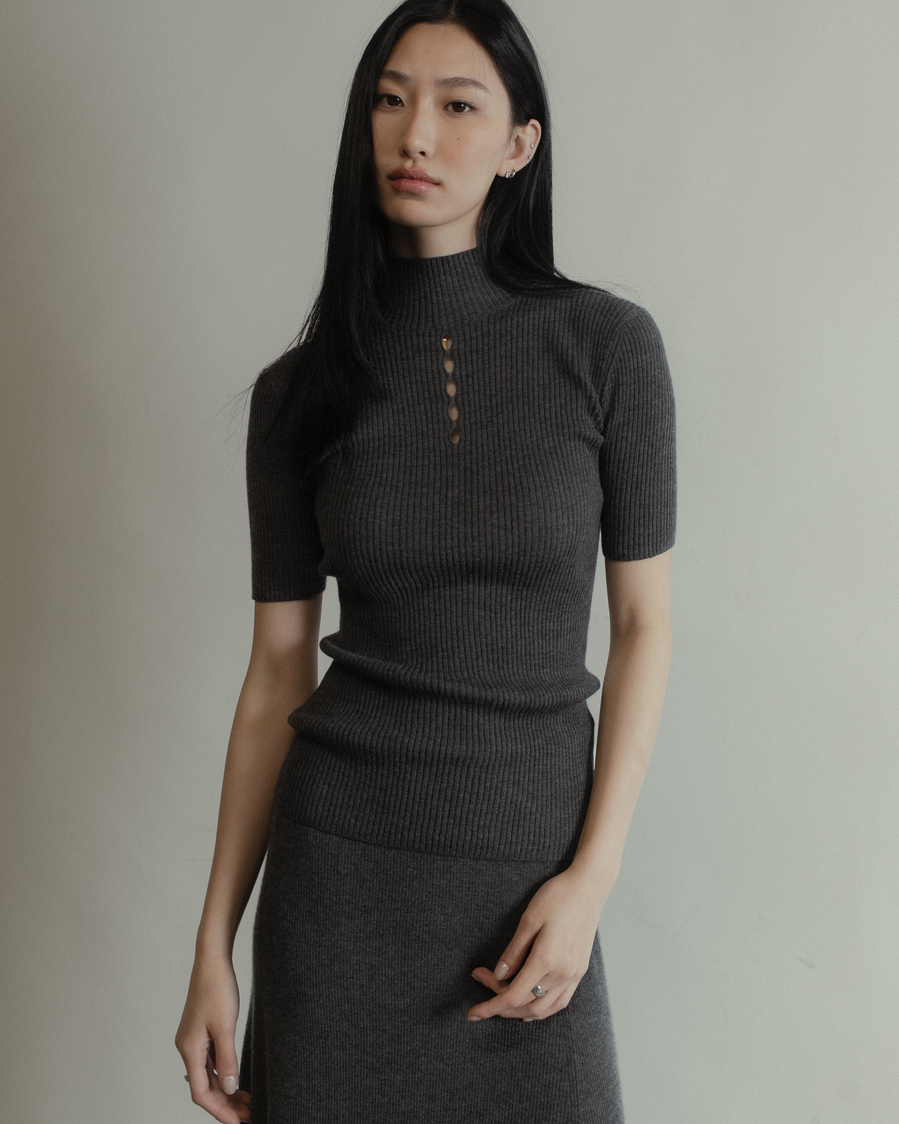 Linea Mock Neck Top Mysto Cashmere