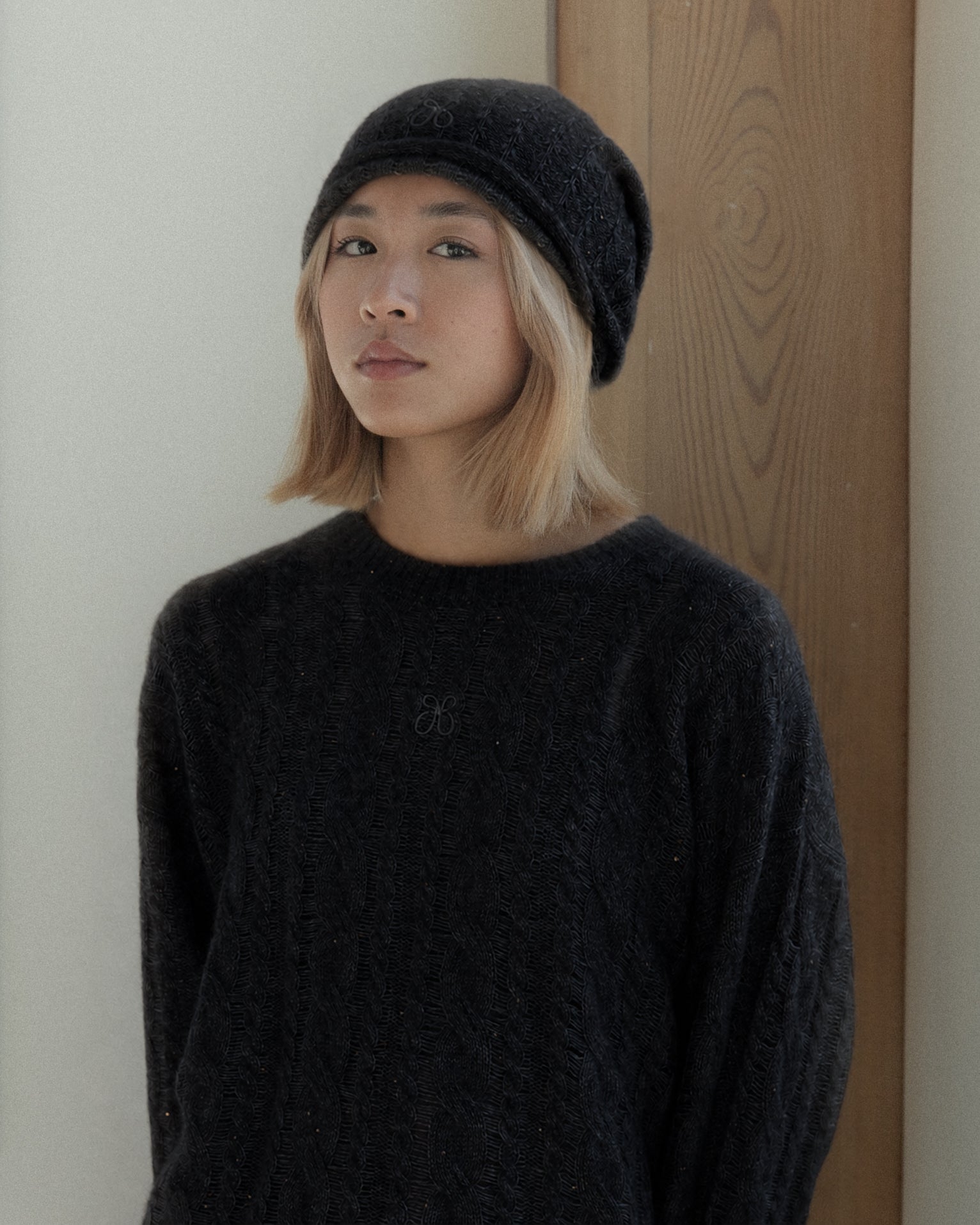 Cashmere Lace Knit Beanie in Americano, Mysto Cashmere