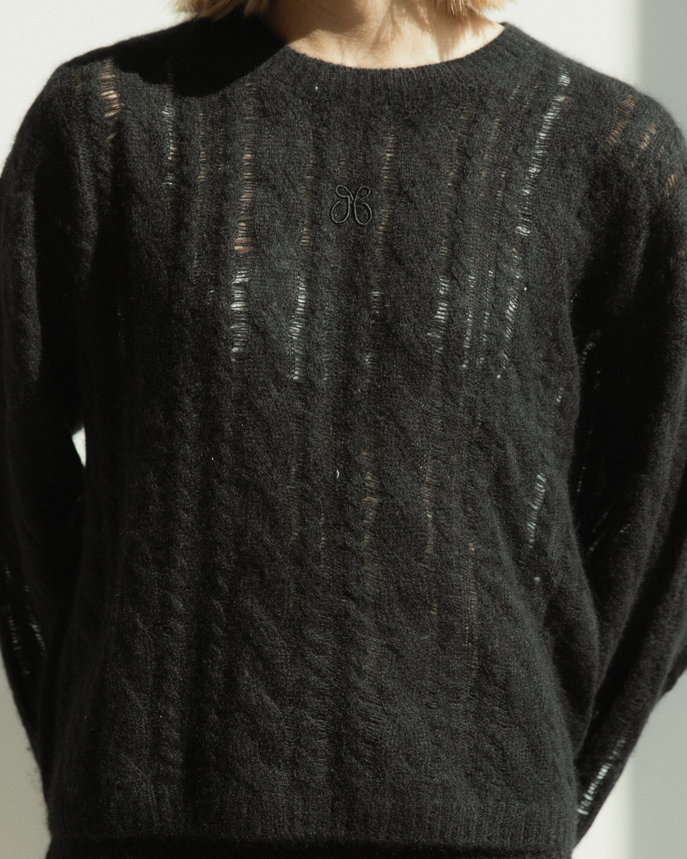 Cashmere Lace Knit Sweater in Americano, Mysto Cashmere