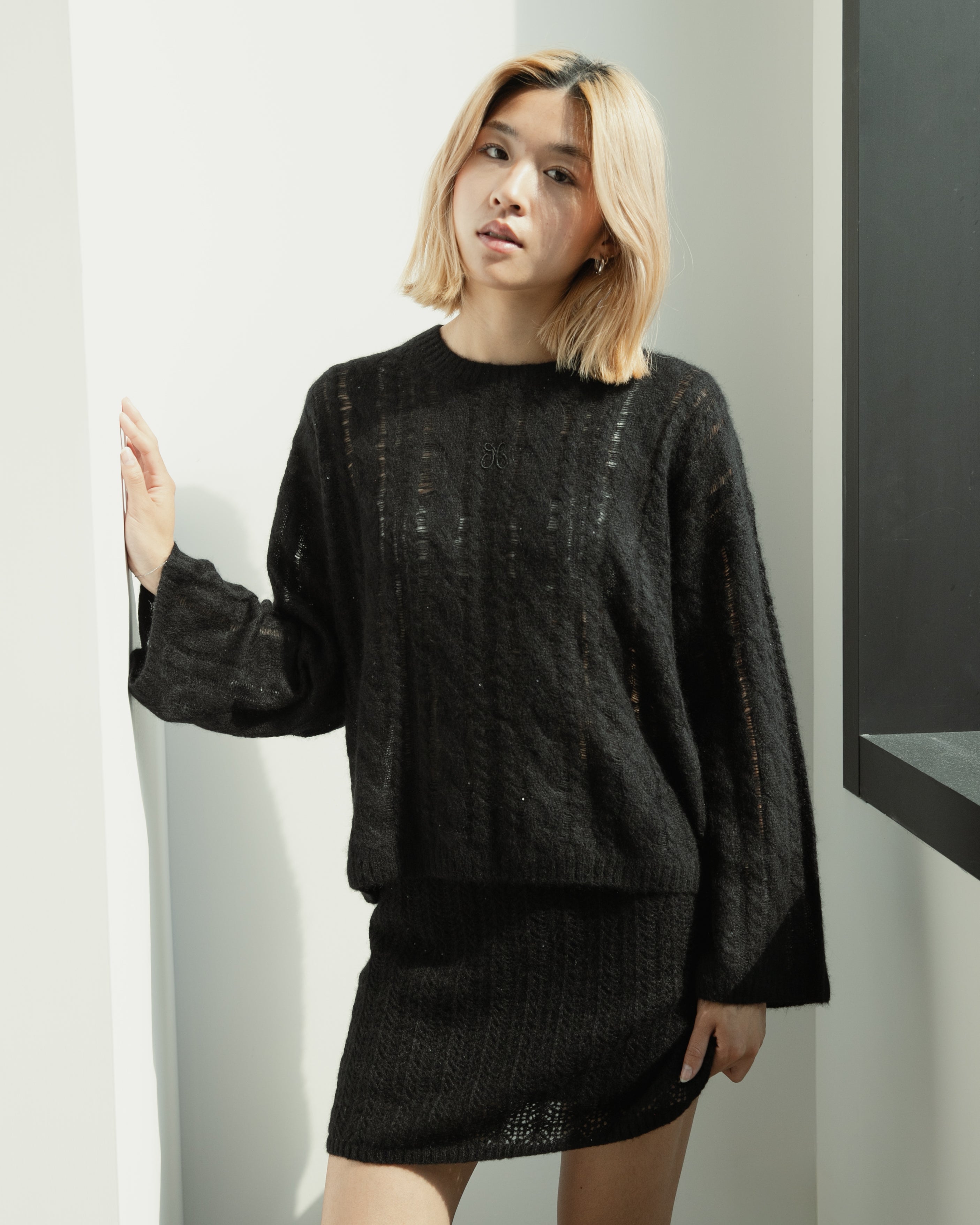 Cashmere Lace Knit Sweater in Americano, Mysto Cashmere