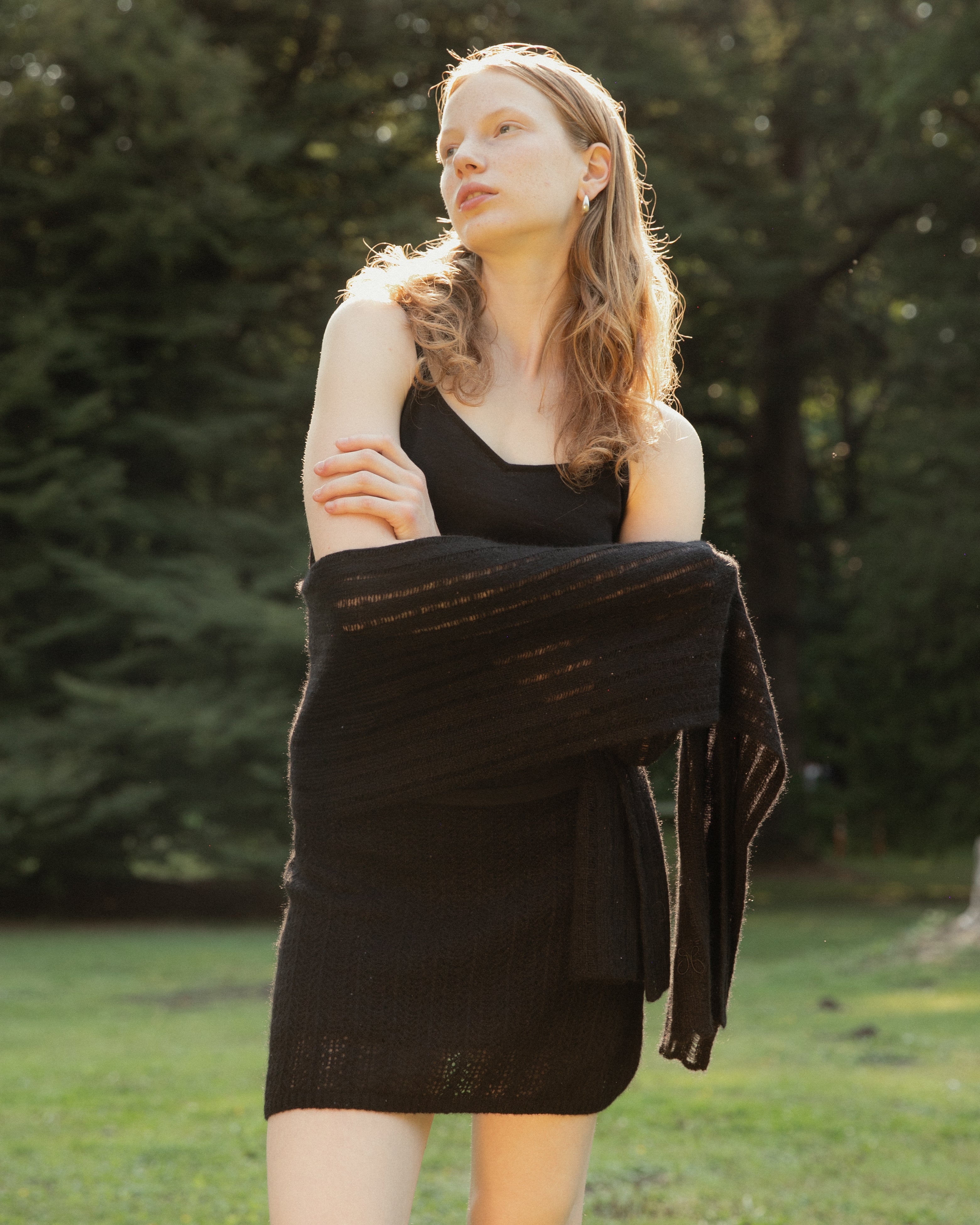 Cashmere Lace Knit Scarf in Americano, Mysto Cashmere