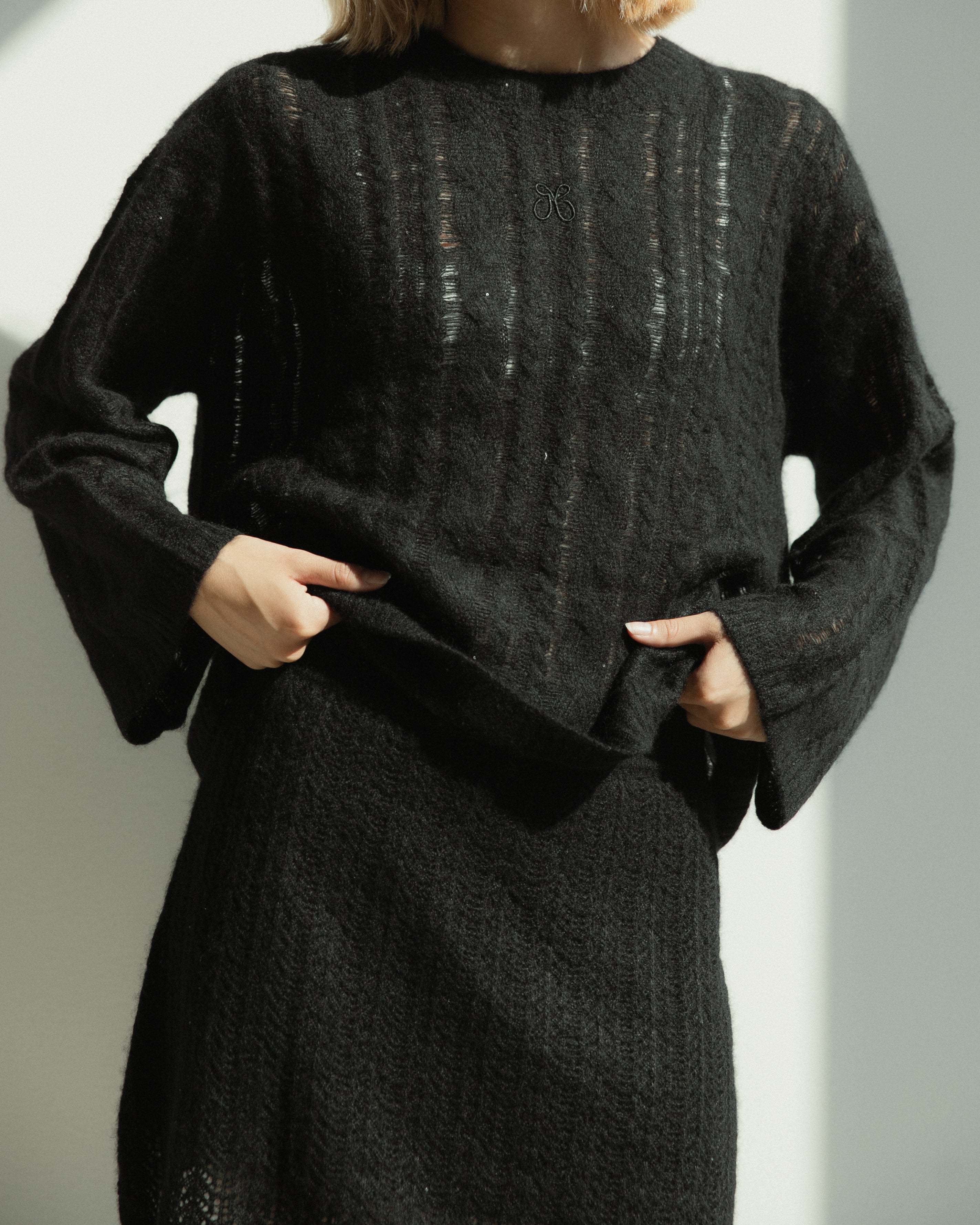 Cashmere Lace Knit Skirt in Americano, Mysto Cashmere