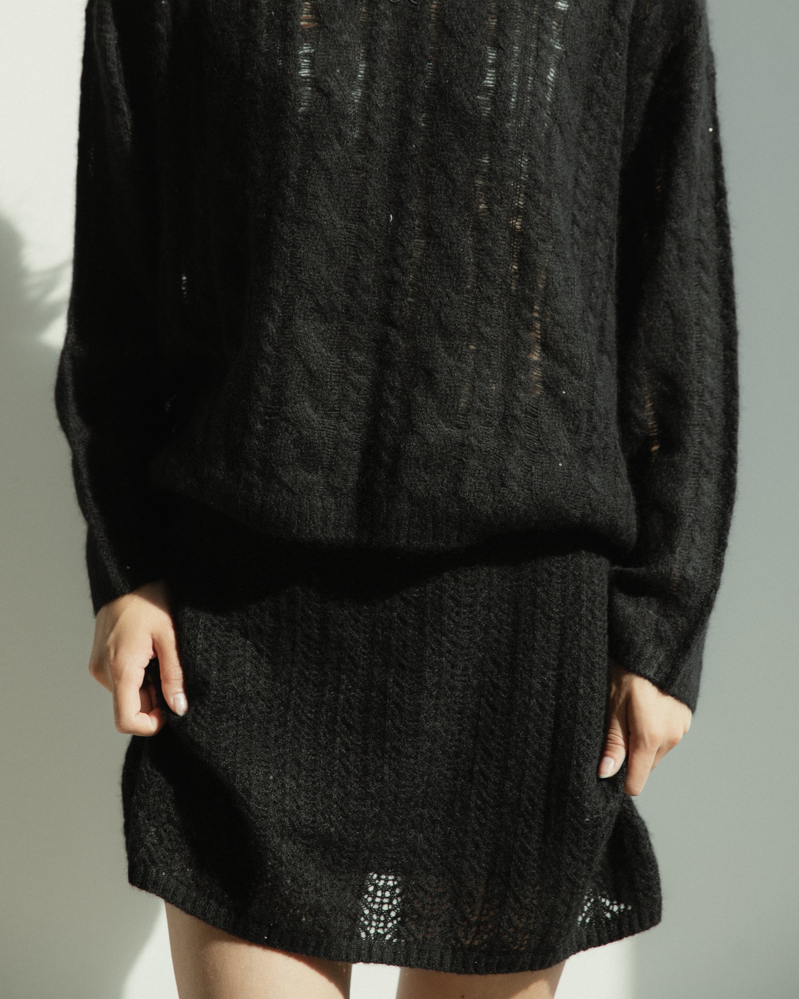 Cashmere Lace Knit Skirt in Americano, Mysto Cashmere