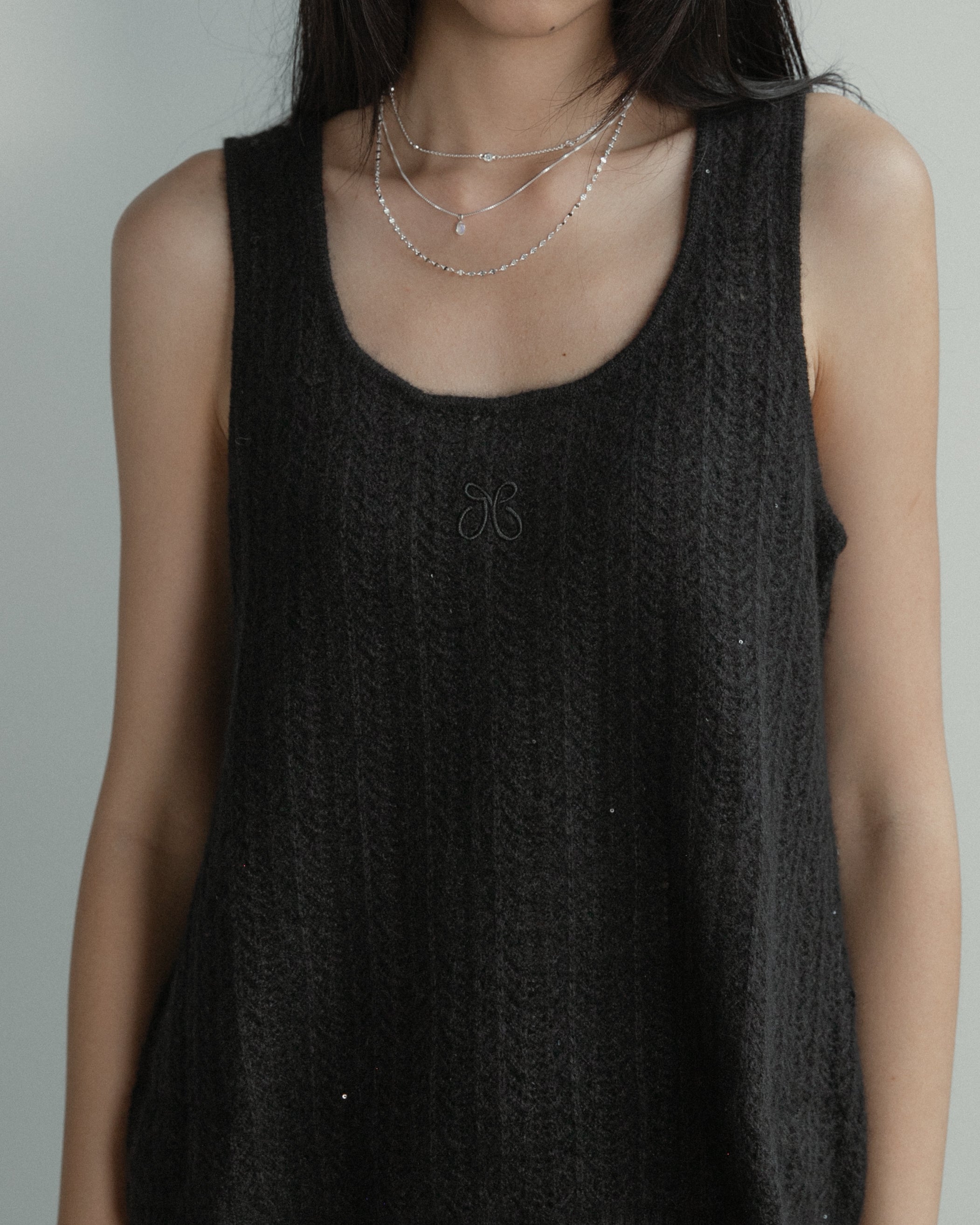 Cashmere Lace Knit Tank in Americano, Mysto Cashmere
