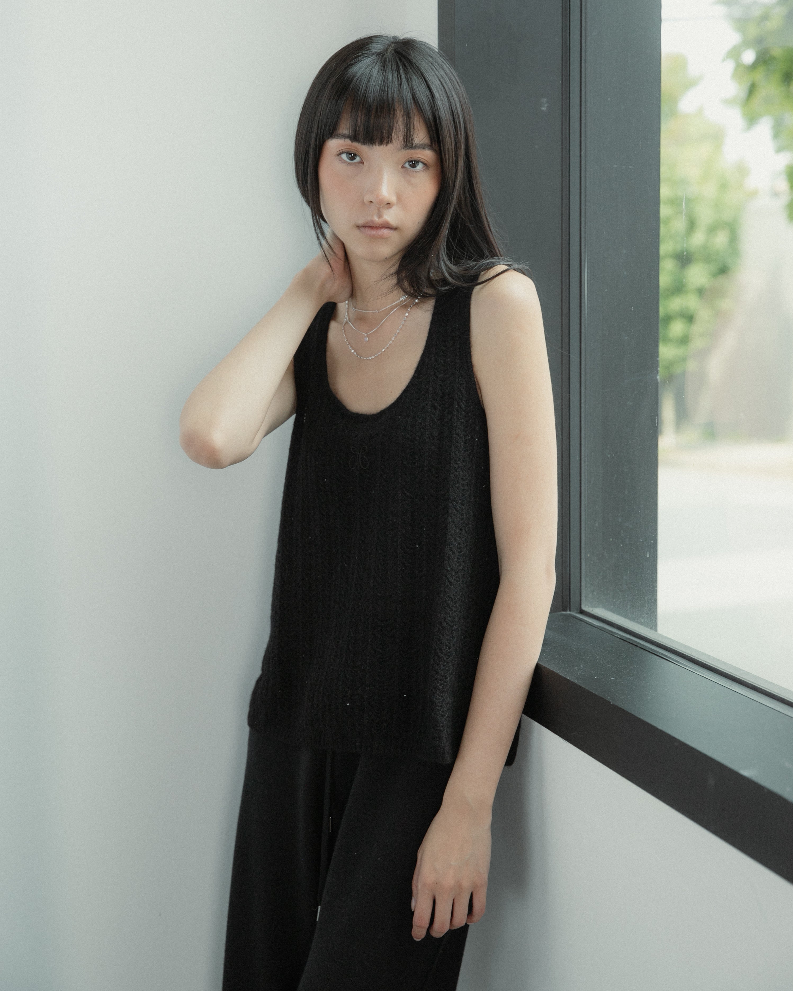 Cashmere Lace Knit Tank in Americano, Mysto Cashmere