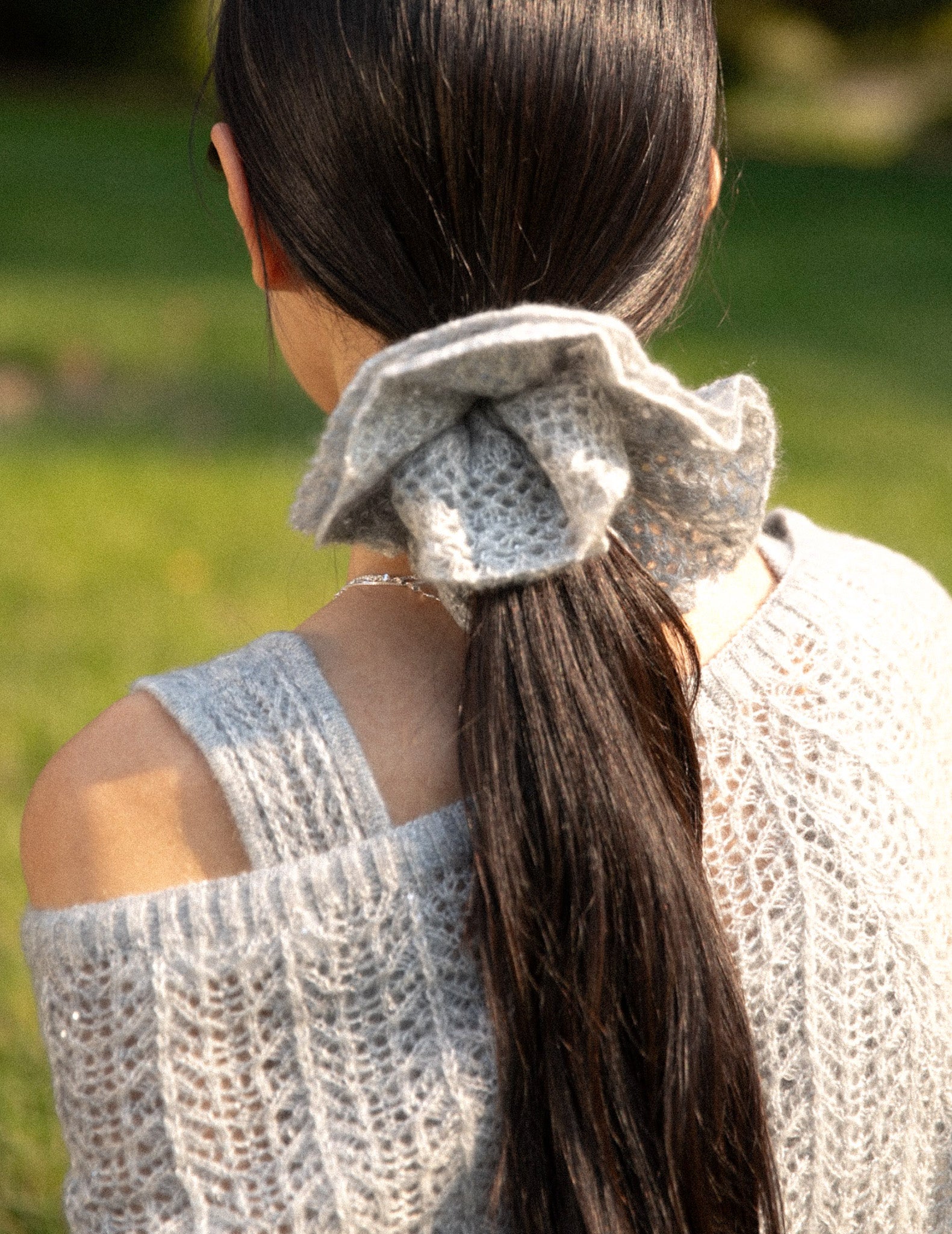Cashmere Lace Knit Scrunchie in Cloud, Mysto Cashmere