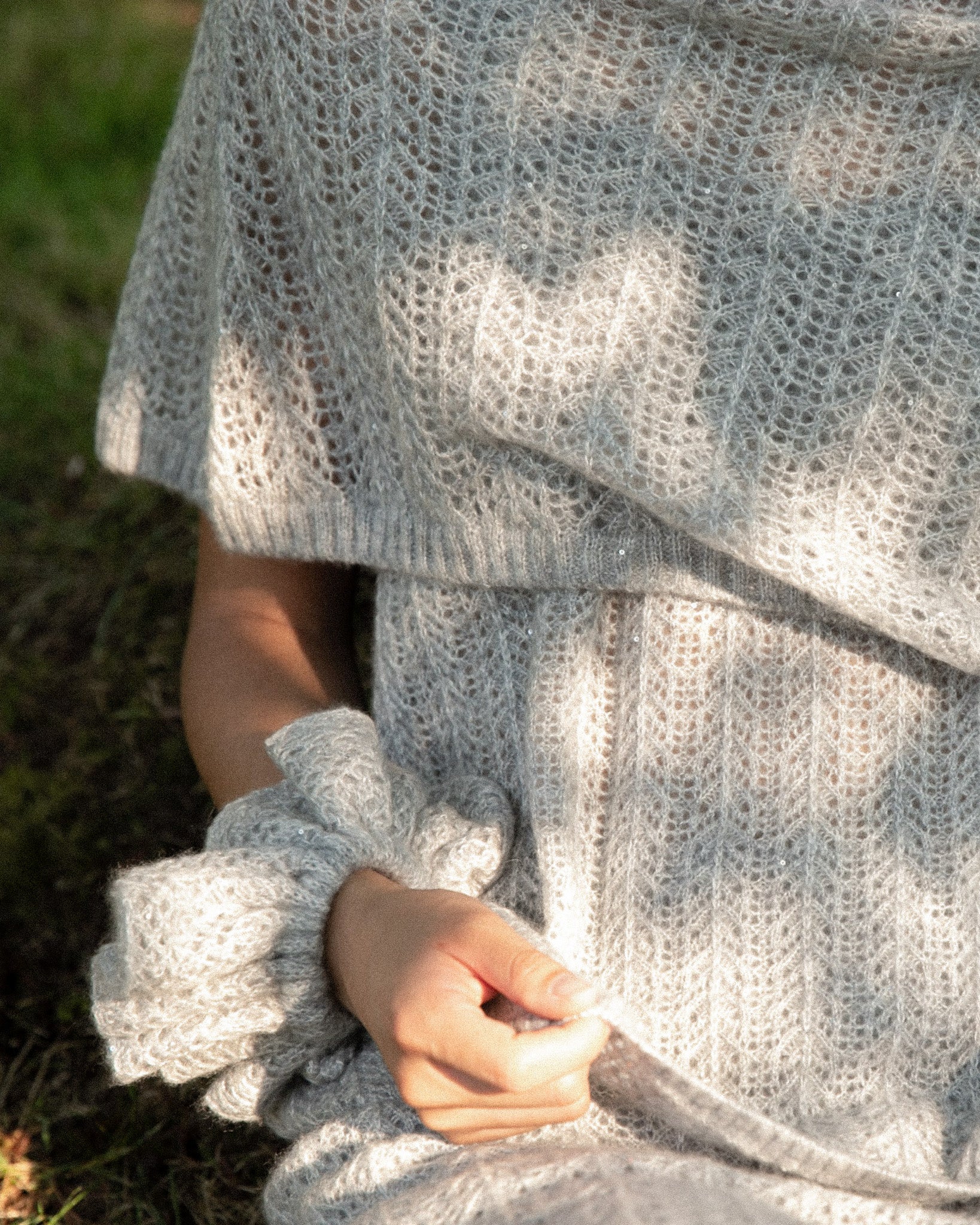 Cashmere Lace Knit Scrunchie in Cloud, Mysto Cashmere