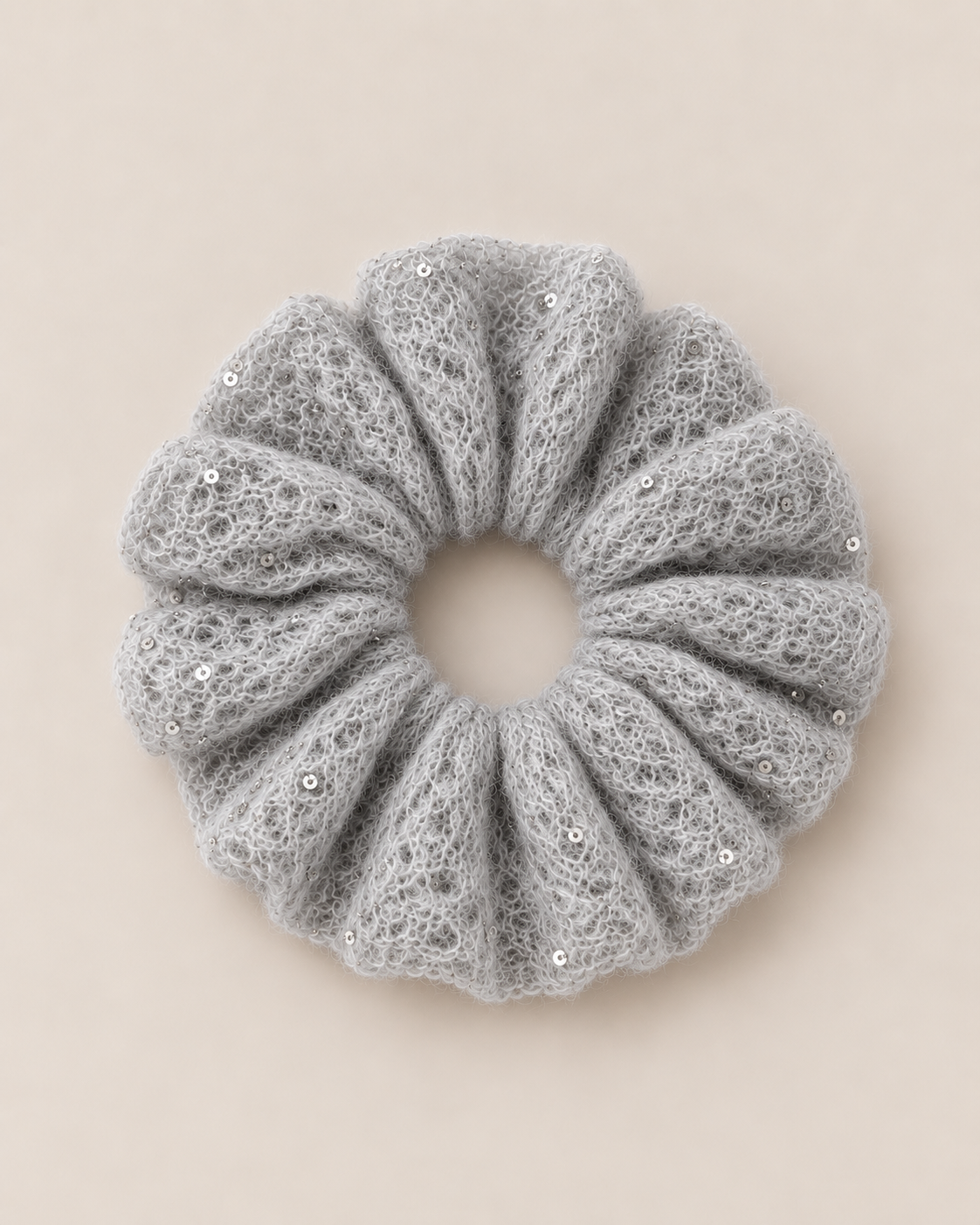 Cashmere Lace Knit Scrunchie in Cloud, Mysto Cashmere