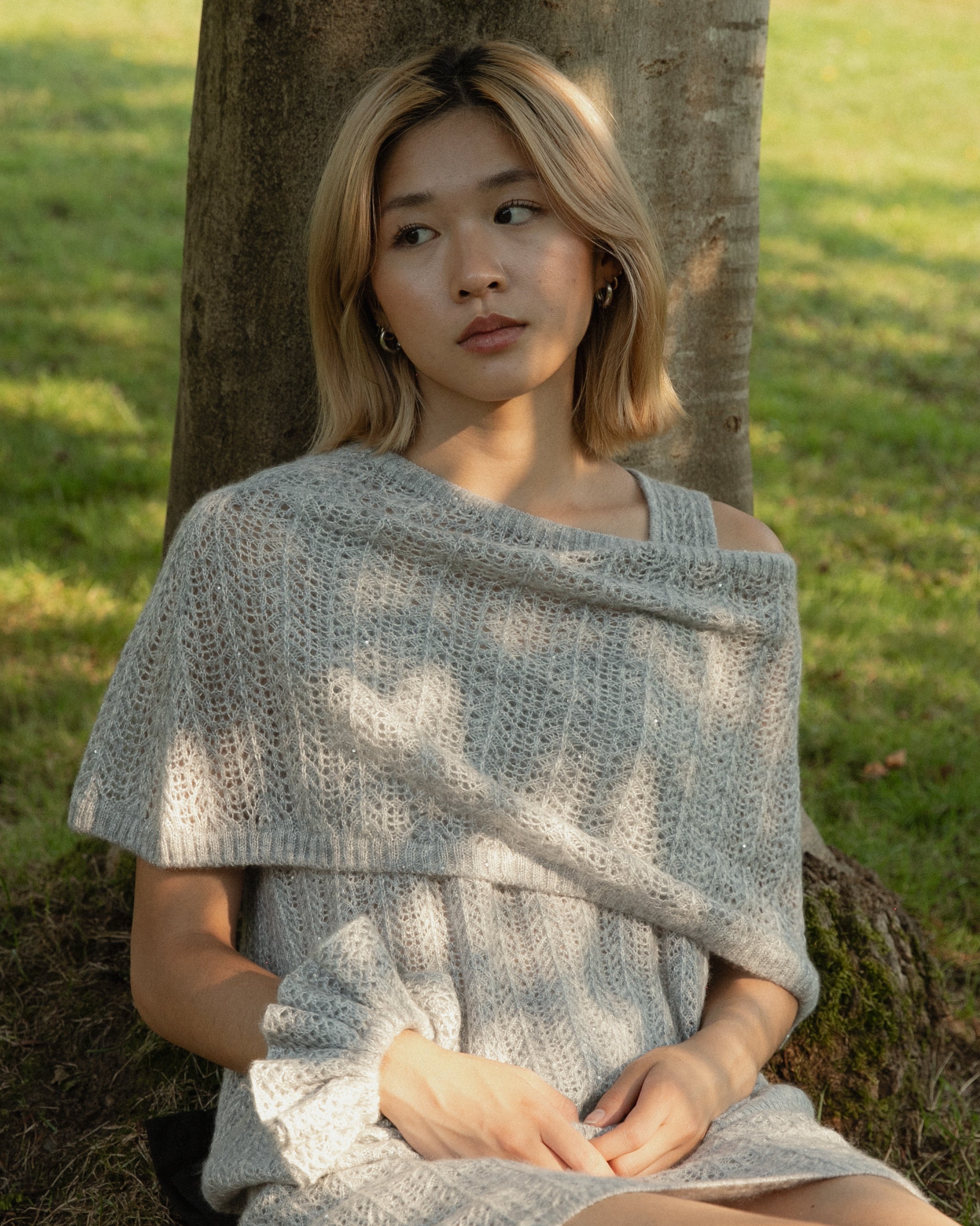 Cashmere Lace Knit Shawl in Cloud, Mysto Cashmere