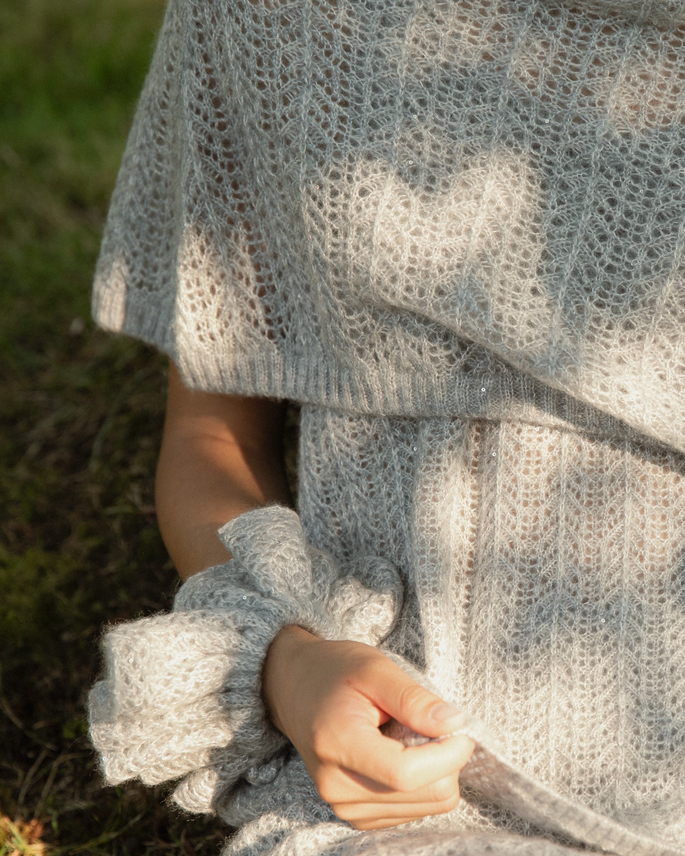 Cashmere Lace Knit Shawl in Cloud, Mysto Cashmere