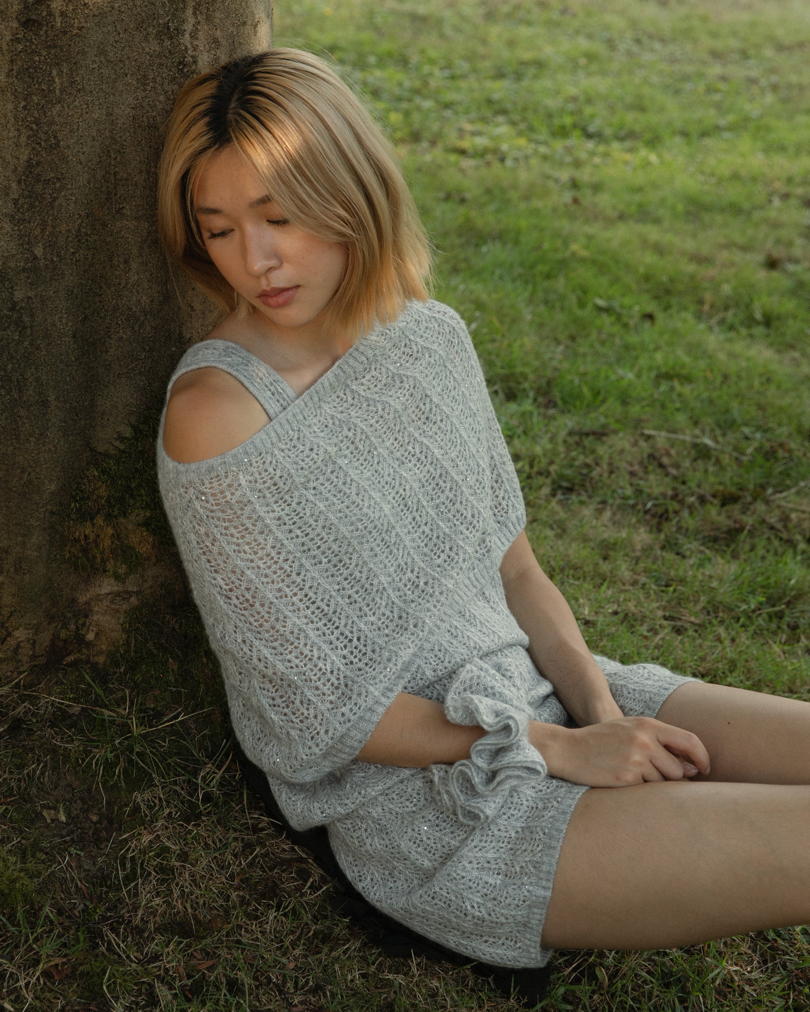 Cashmere Lace Knit Shawl in Cloud, Mysto Cashmere
