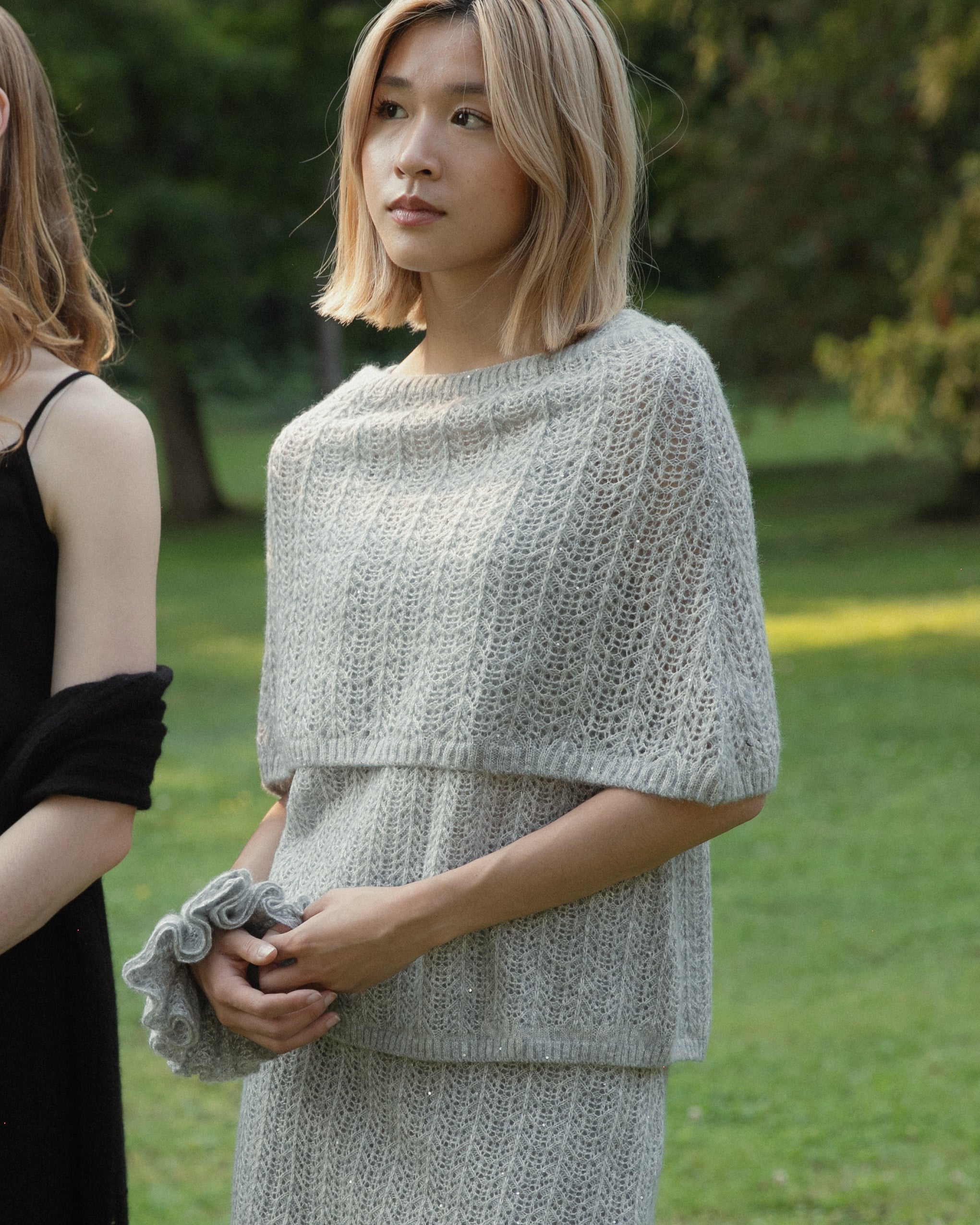 Cashmere Lace Knit Shawl in Cloud, Mysto Cashmere