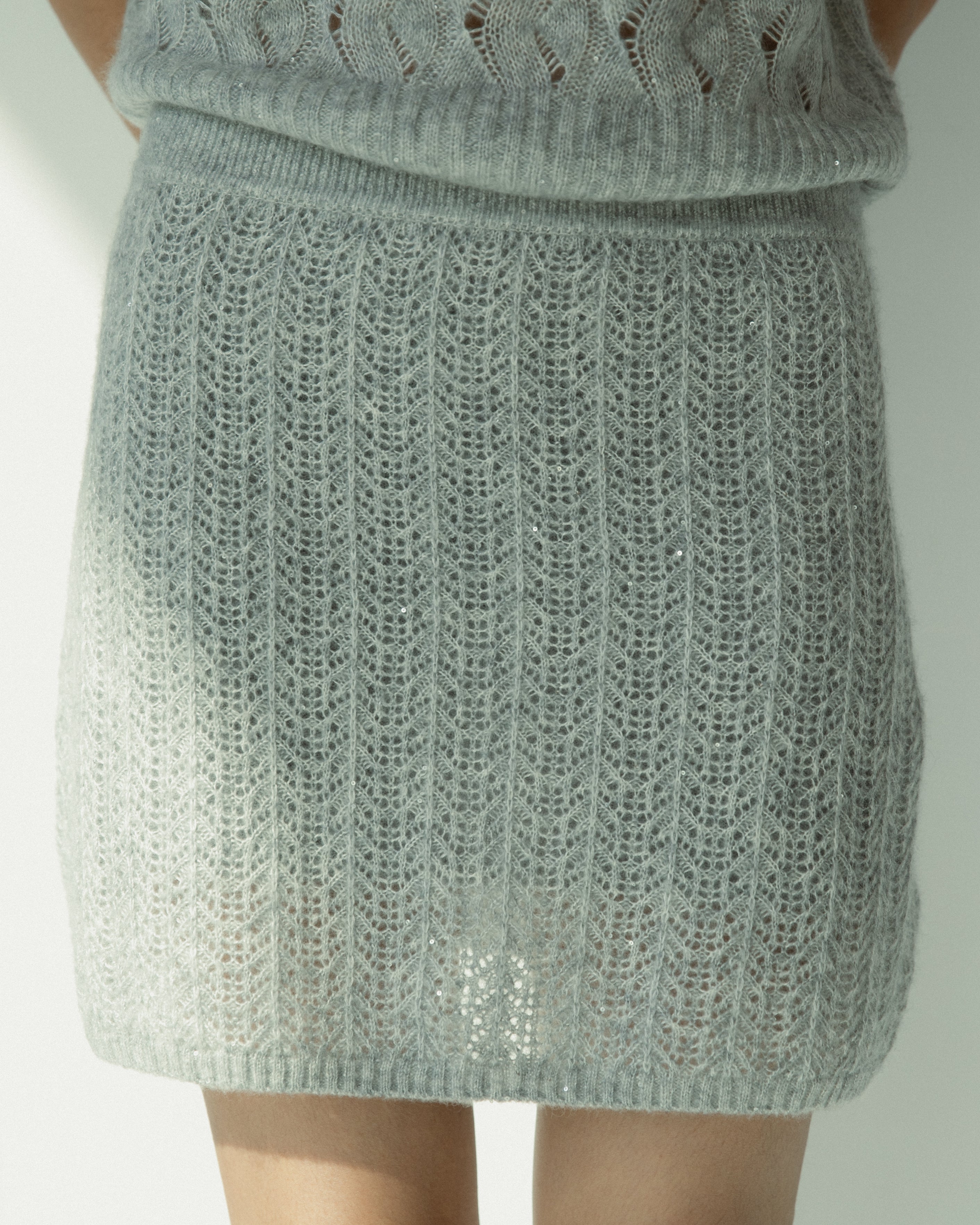 Cashmere Lace Knit Skirt in Cloud, Mysto Cashmere