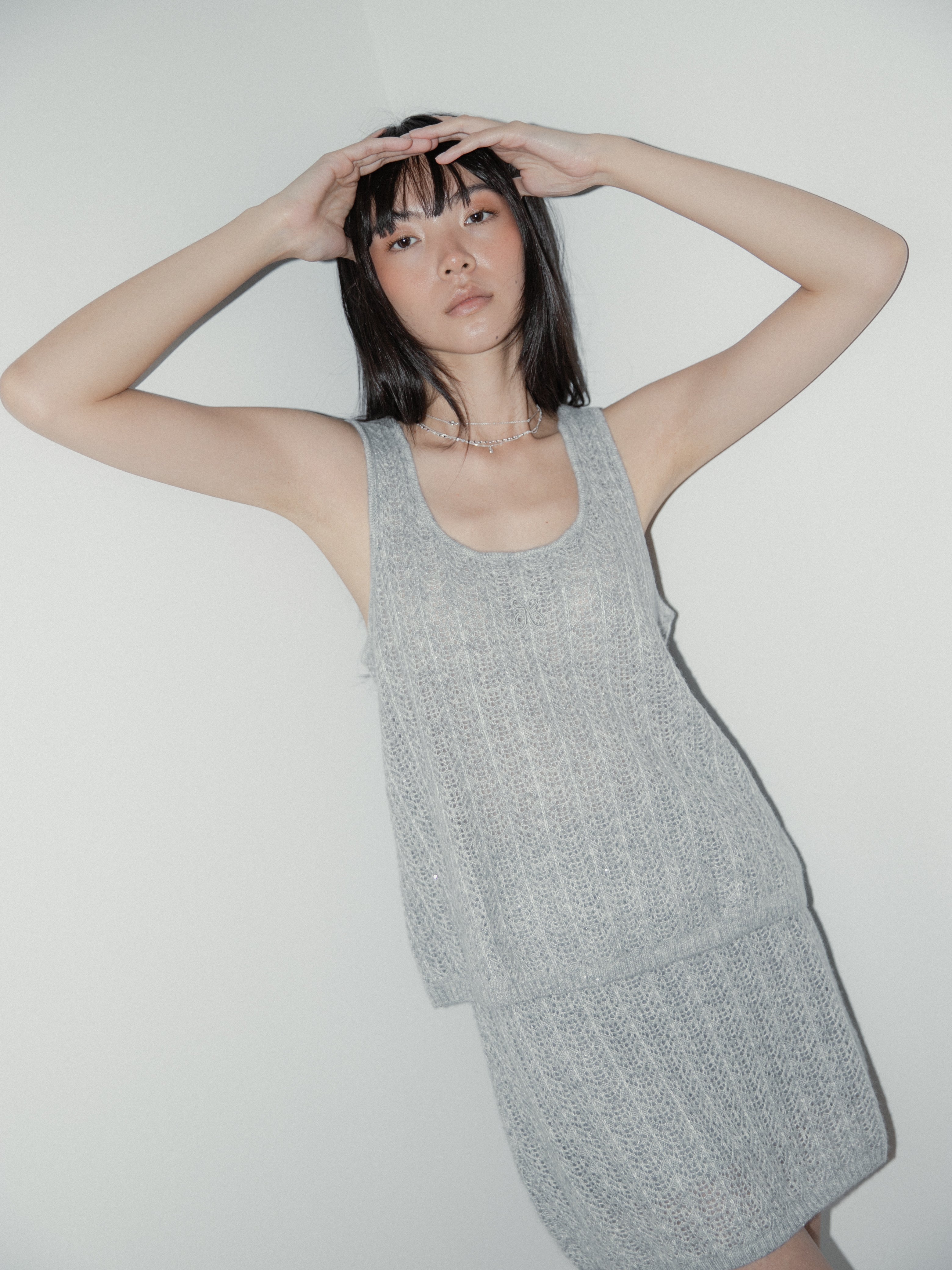 Cashmere Lace Knit Tank in Cloud, Mysto Cashmere