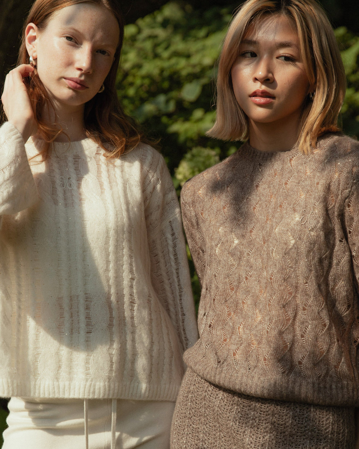 Cashmere Lace Knit Sweater in Cream, Mysto Cashmere