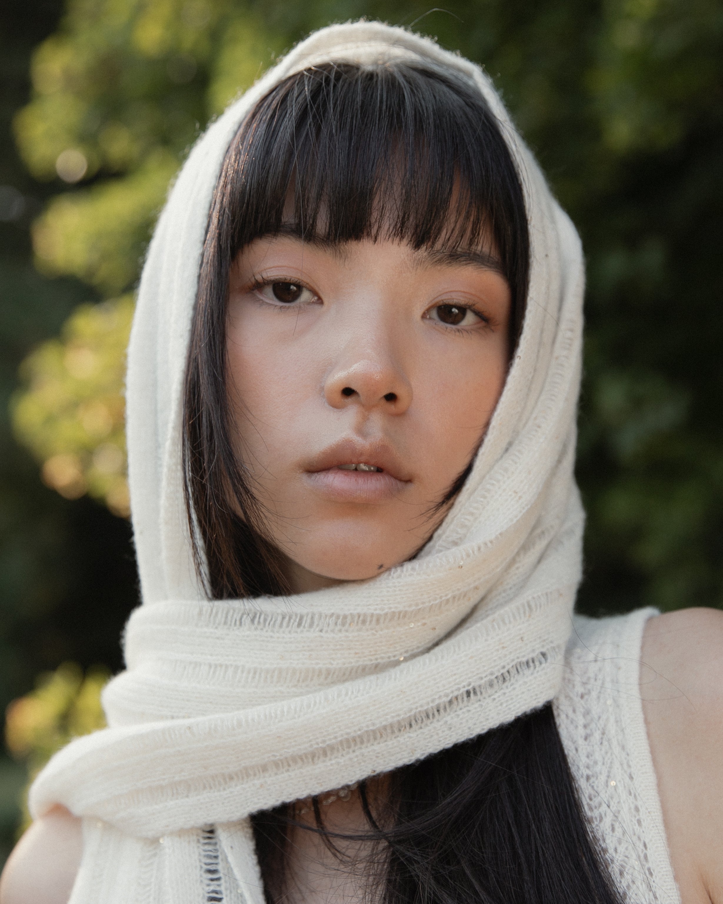 Cashmere Lace Knit Scarf in Cream, Mysto Cashmere