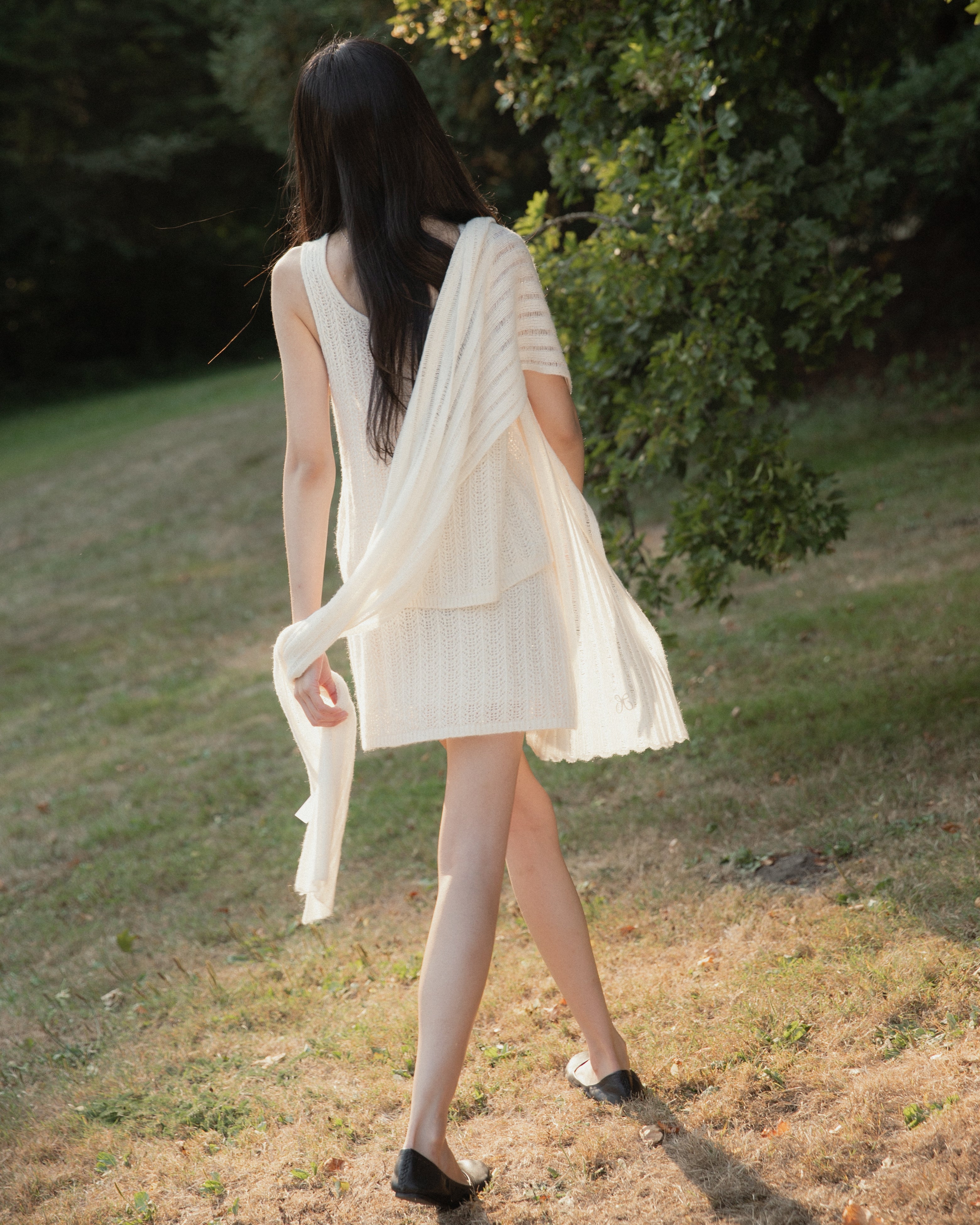 Cashmere Lace Knit Scarf in Cream, Mysto Cashmere