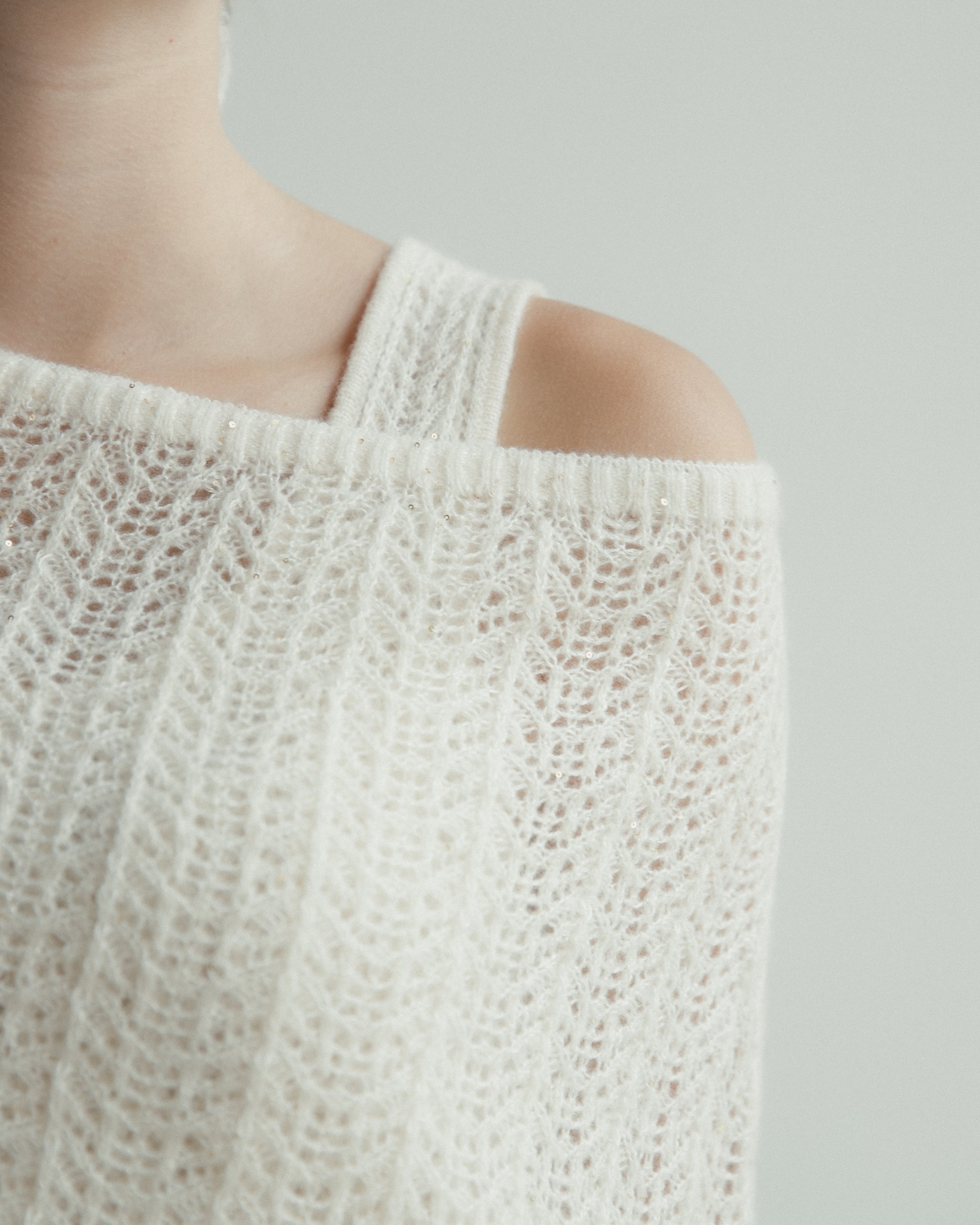 Cashmere Lace Knit Shawl in Cream, Mysto Cashmere