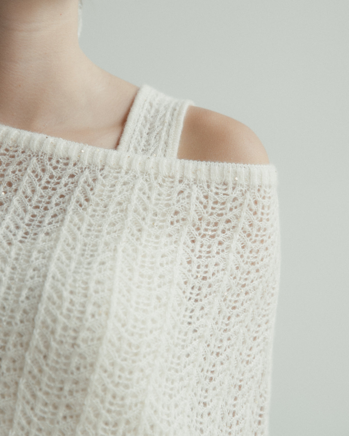 Cashmere Lace Knit Shawl in Cream, Mysto Cashmere