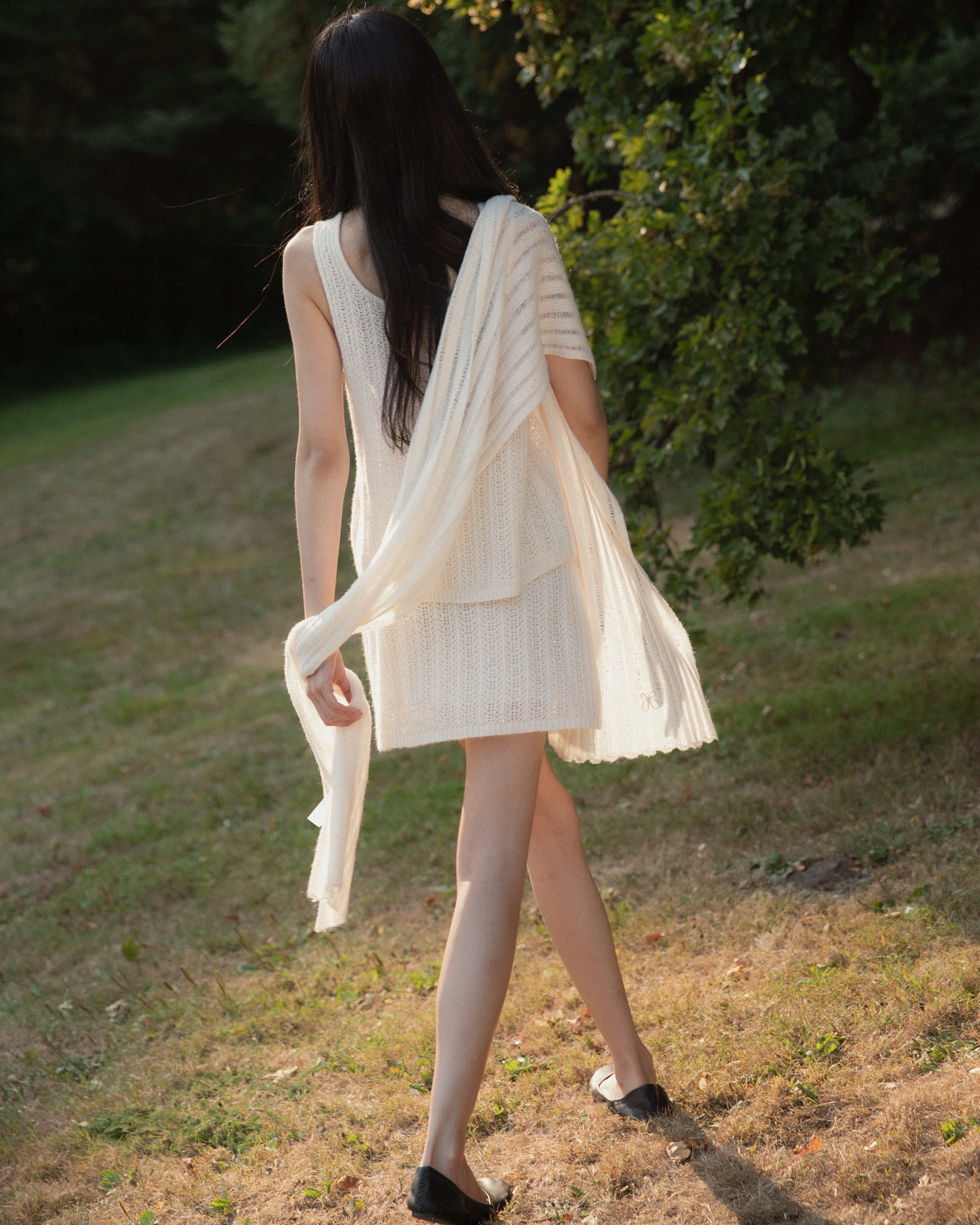 Cashmere Lace Knit Skirt in Cream, Mysto Cashmere
