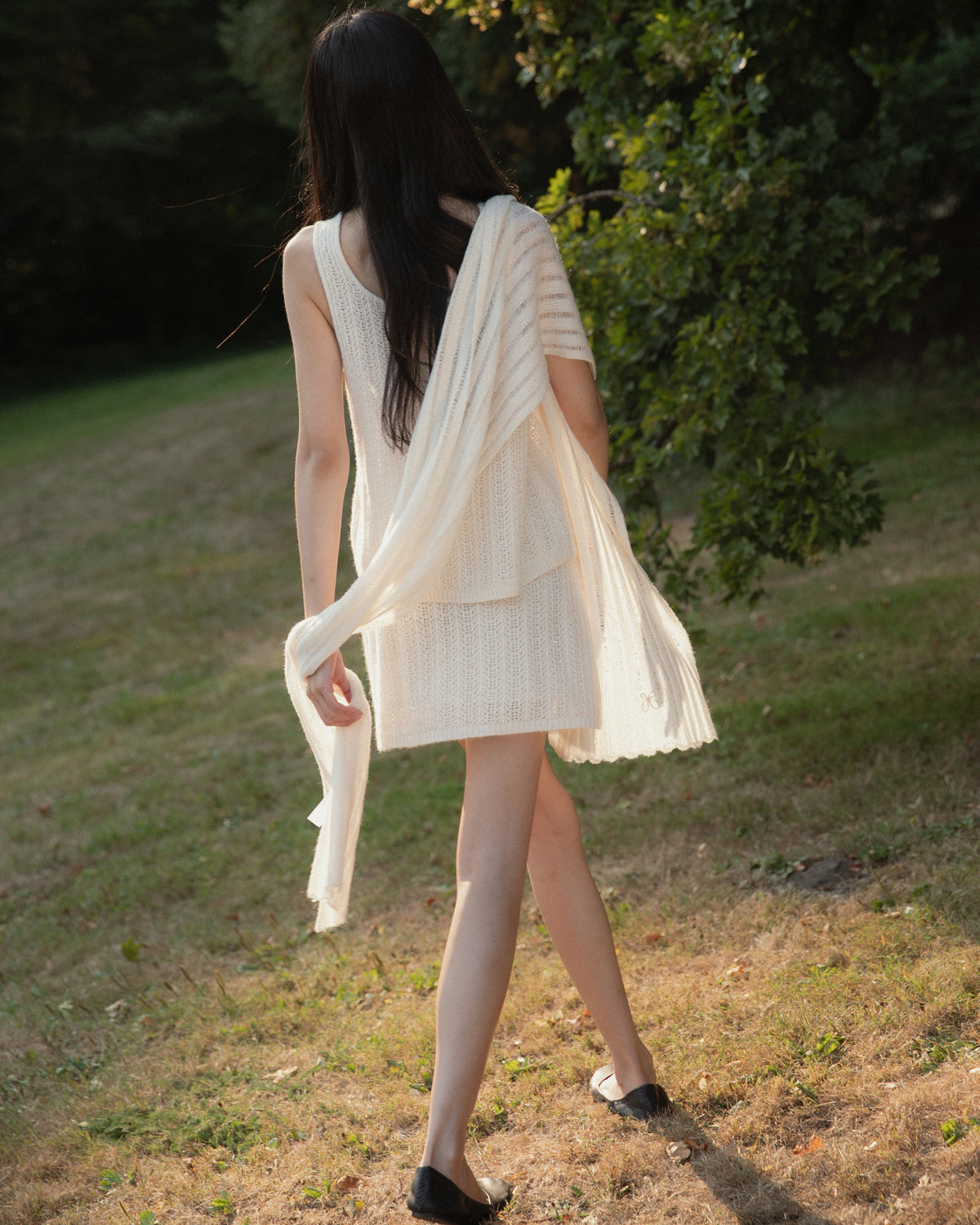 Cashmere Lace Knit Skirt in Cream, Mysto Cashmere