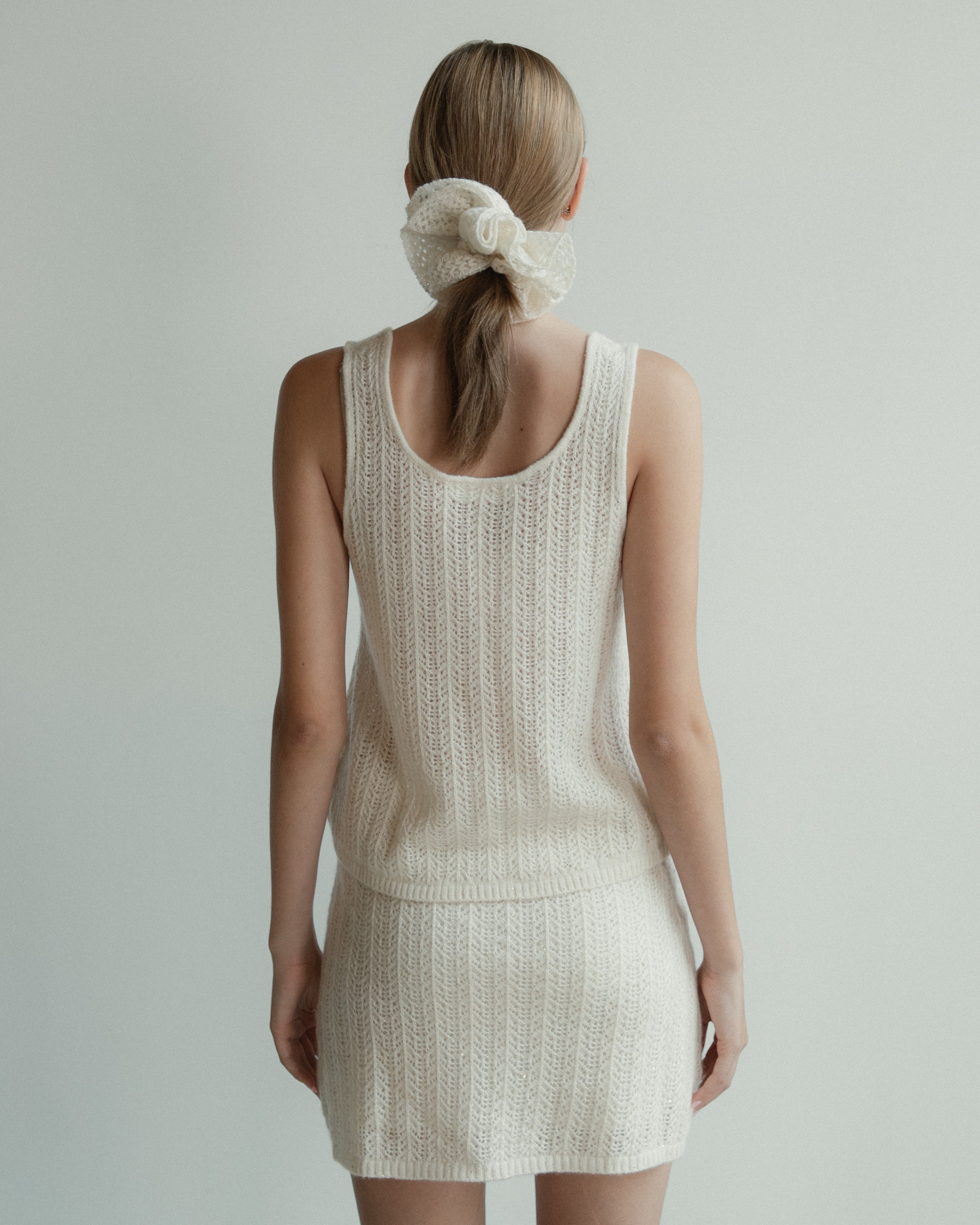 Cashmere Lace Knit Tank in Cream, Mysto Cashmere