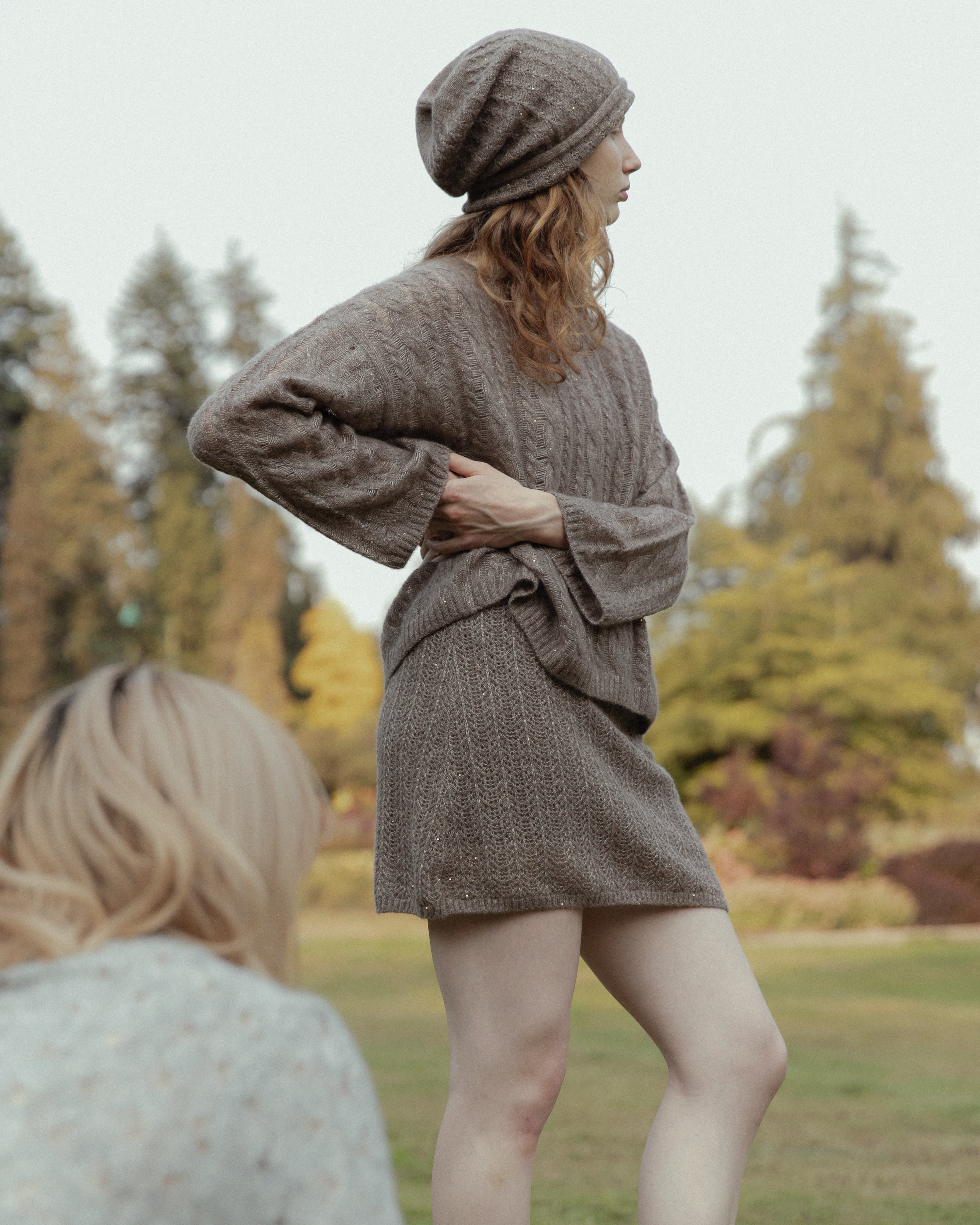 Cashmere Lace Knit Beanie in Mocha, Mysto Cashmere