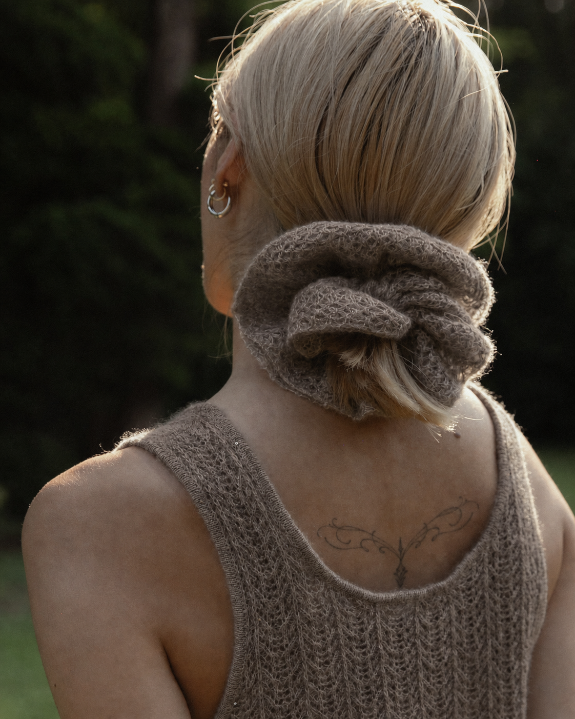 Cashmere Lace Knit Scrunchie in Mocha, Mysto Cashmere