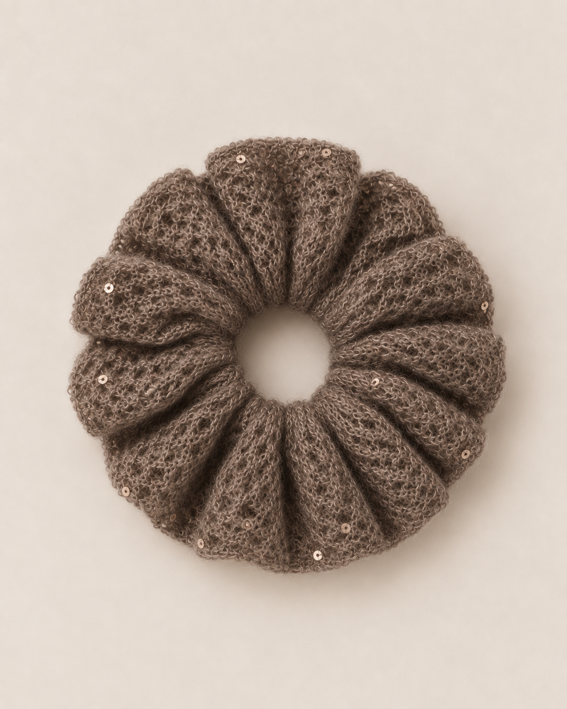 Cashmere Lace Knit Scrunchie in Mocha, Mysto Cashmere