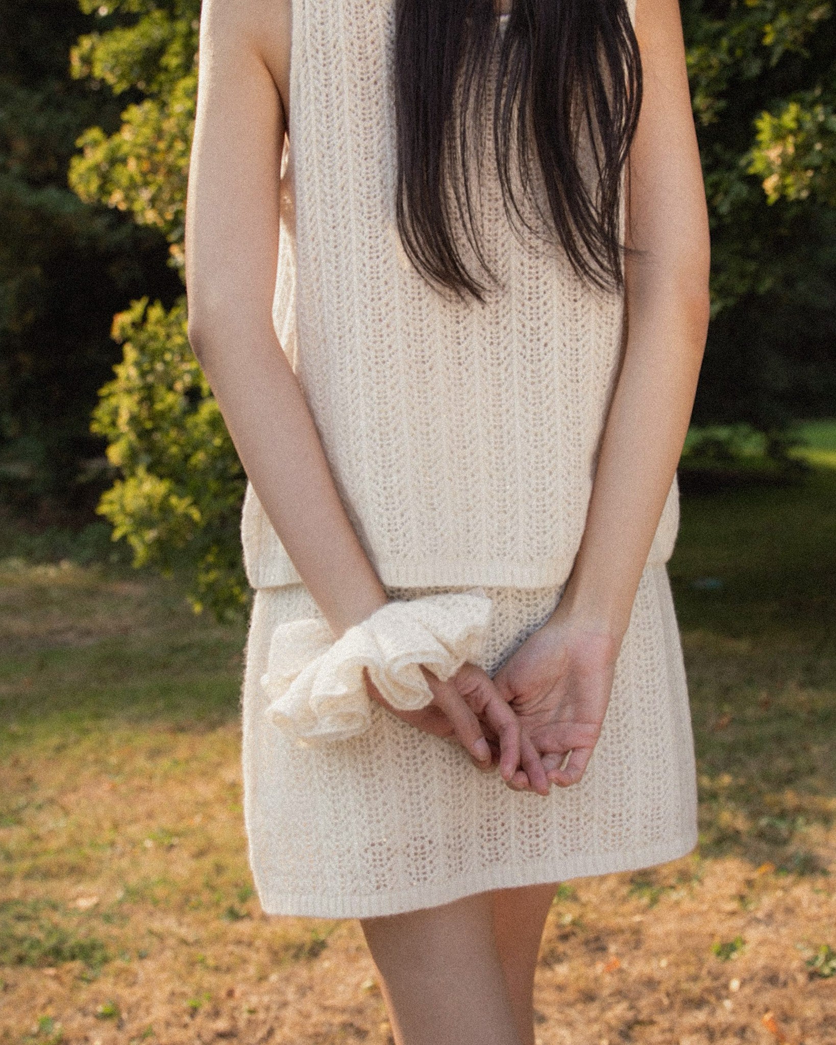Cashmere Lace Knit Scrunchie in Cream, Mysto Cashmere