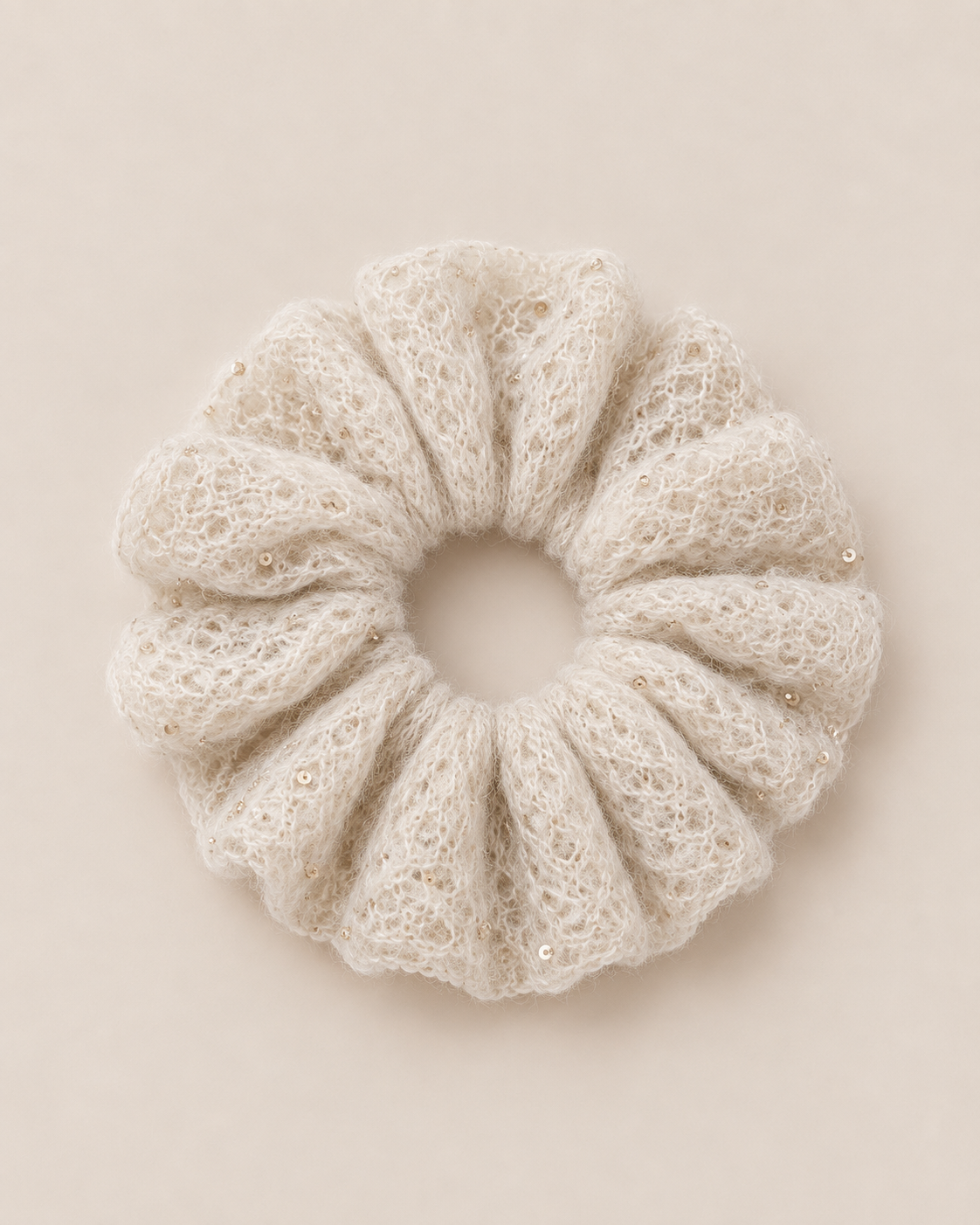 Cashmere Lace Knit Scrunchie in Cream, Mysto Cashmere