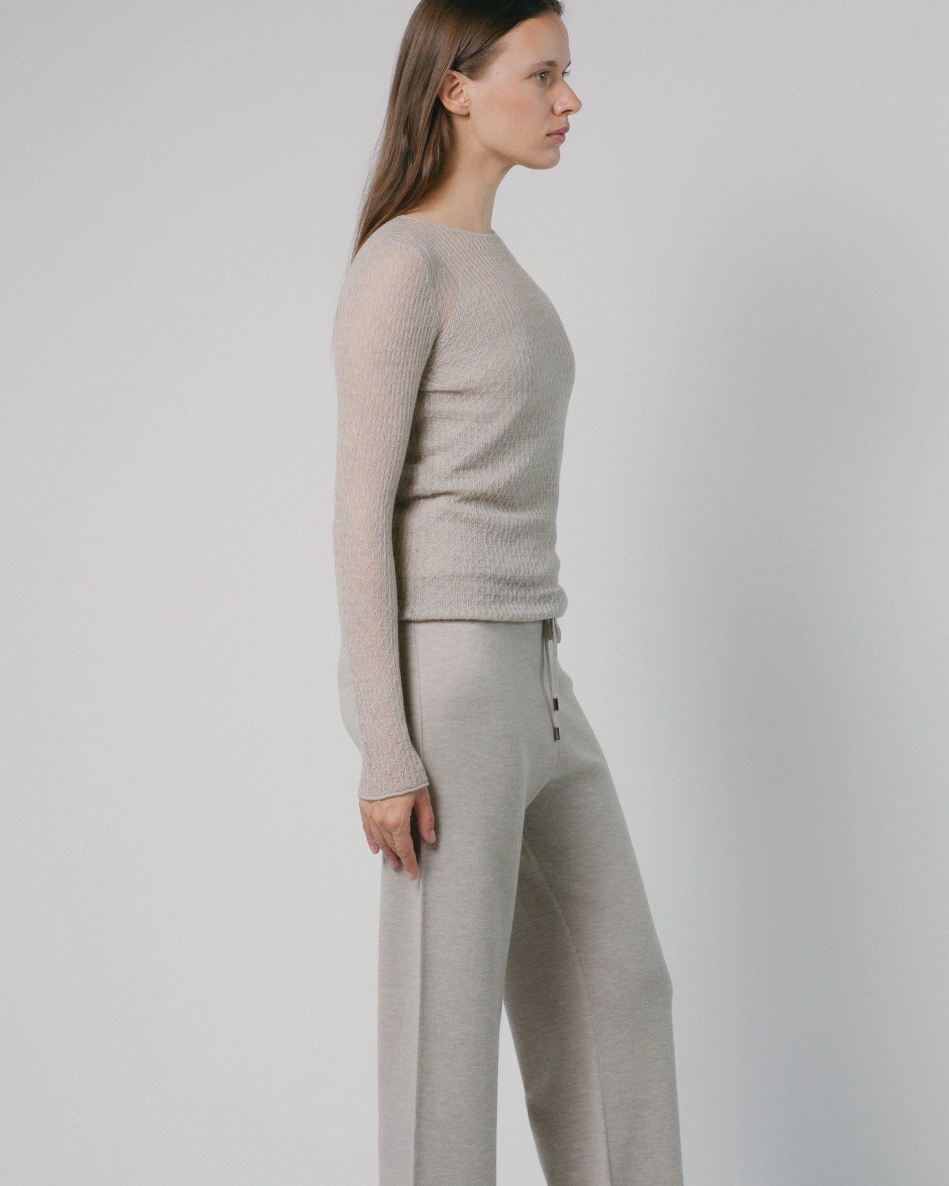 Cashmere Lace Knit Sheer Top in Latte, Mysto Cashmere