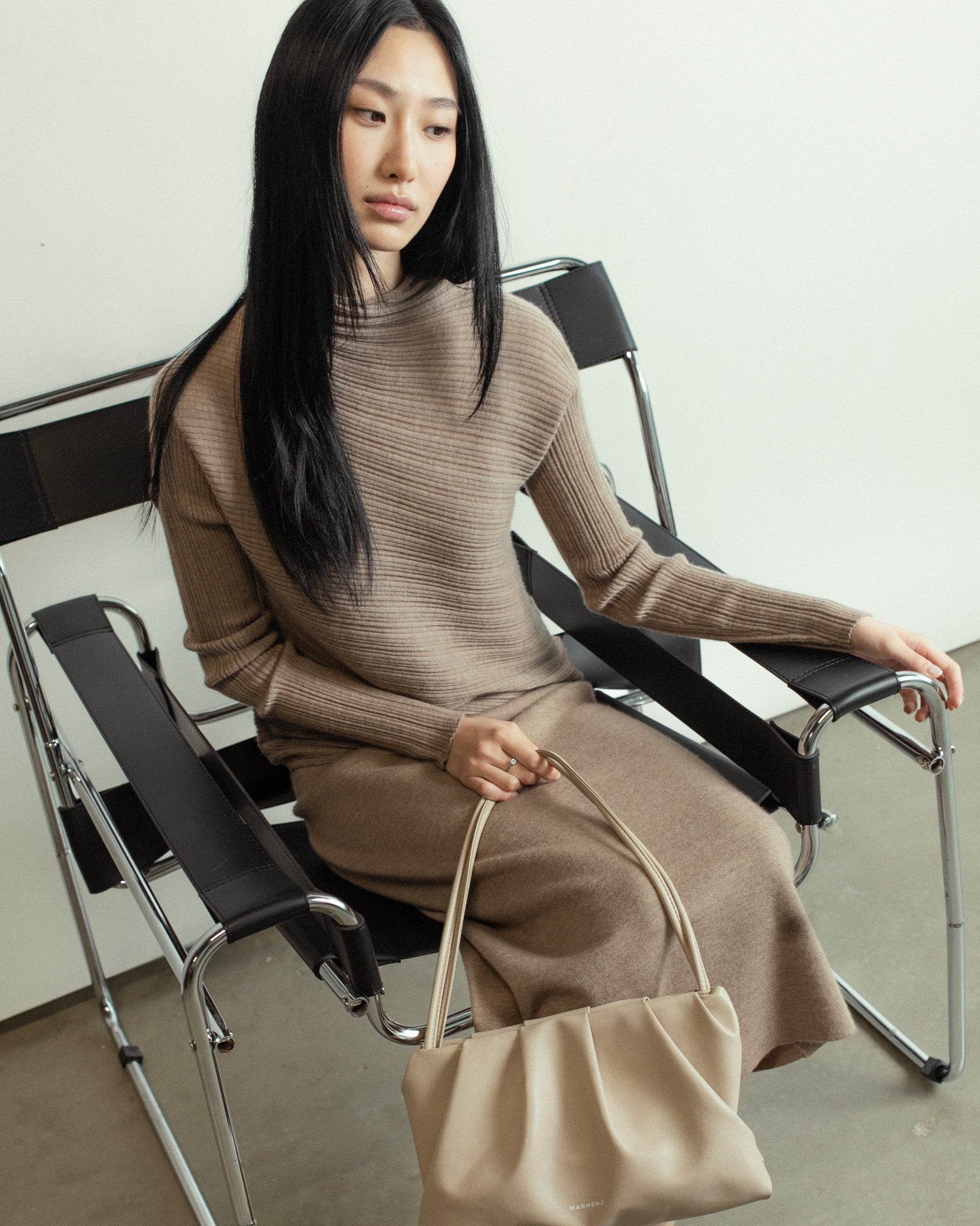 Linea Asymmetric Cashmere Mock Neck Mysto Cashmere