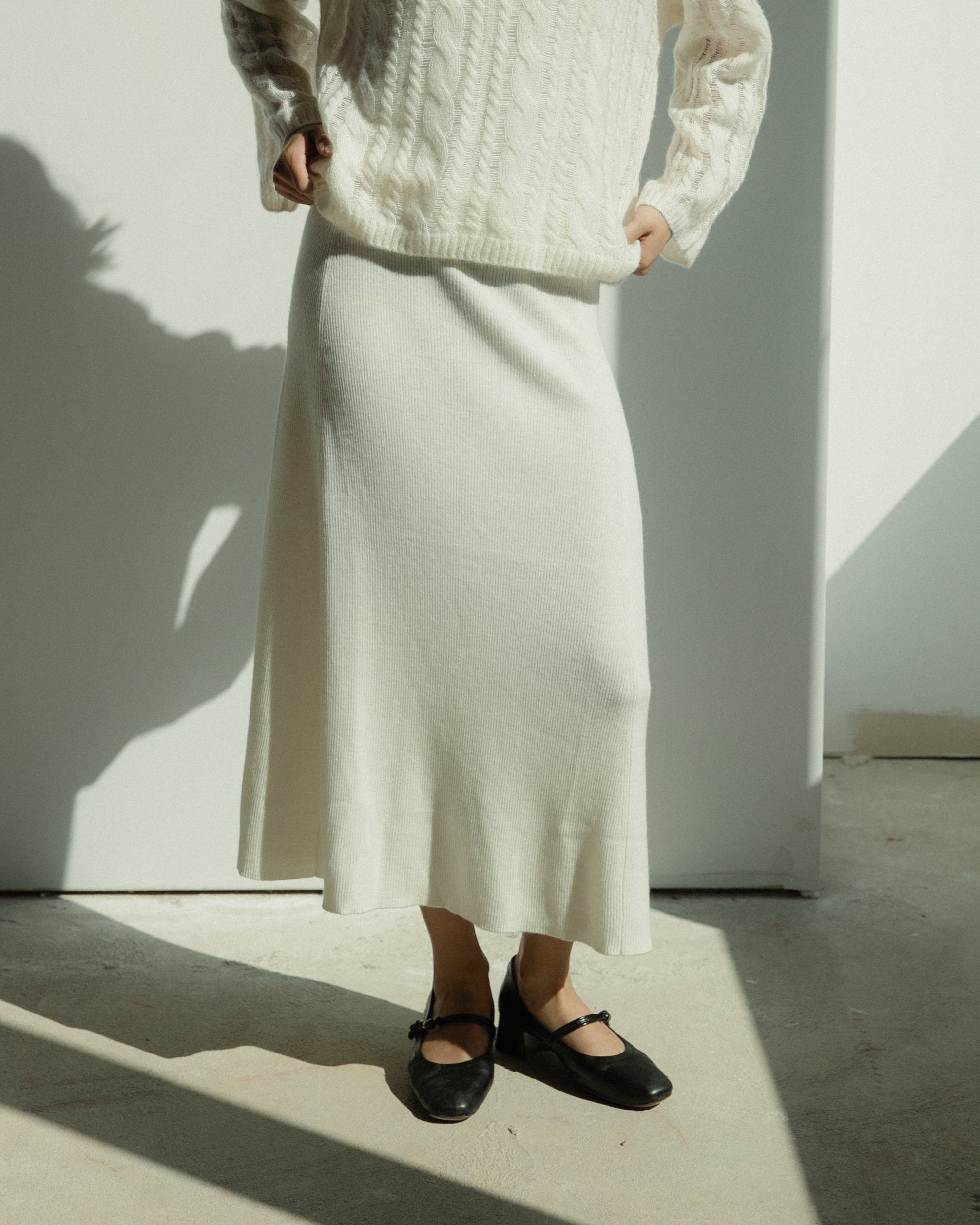 Linea Cashmere Flow Midi Skirt in Cream