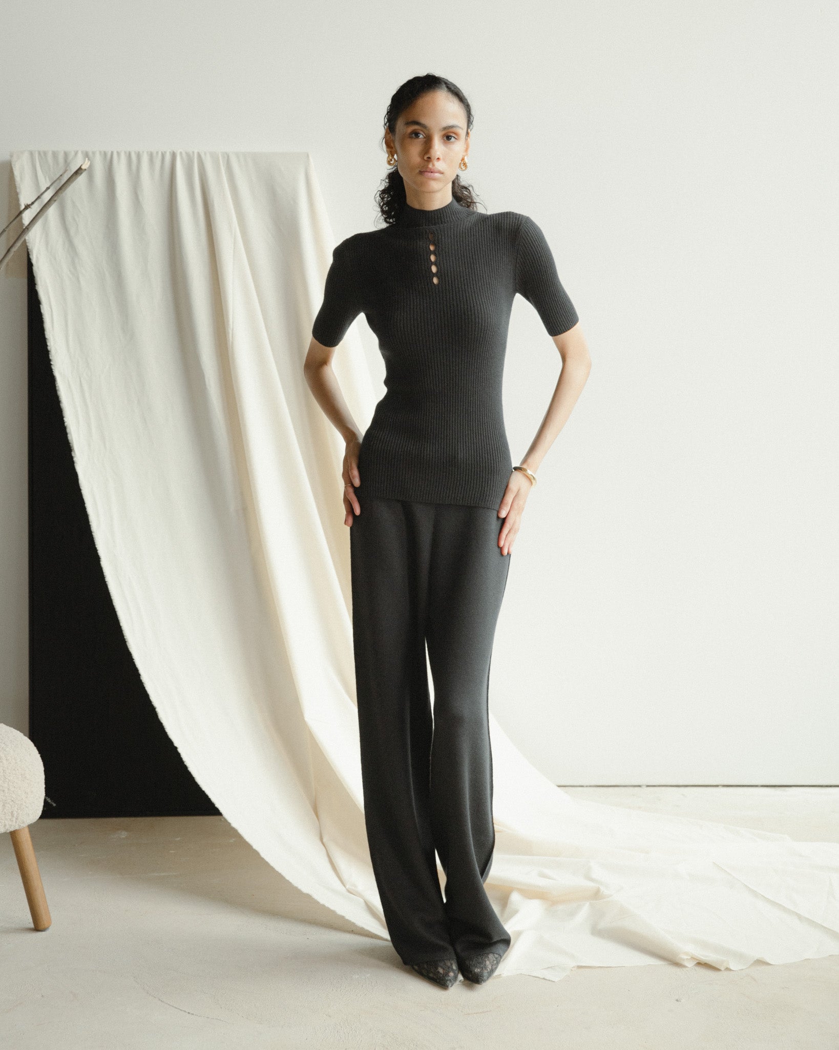 Linea Mock Neck Top Mysto Cashmere