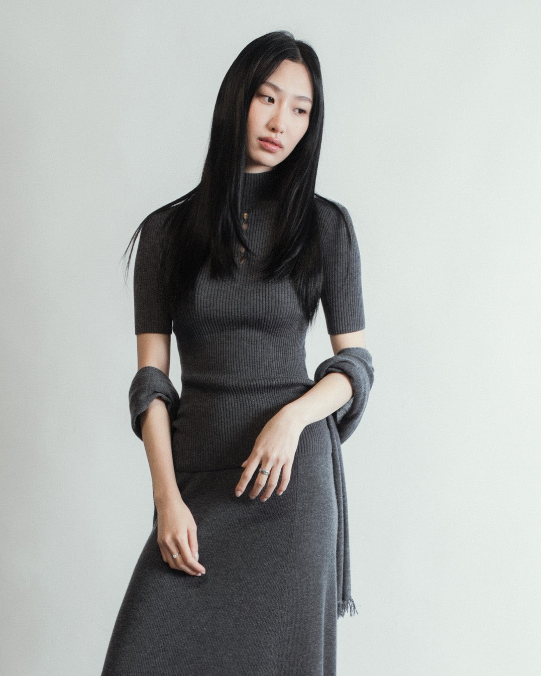 Linea Mock Neck Top Mysto Cashmere