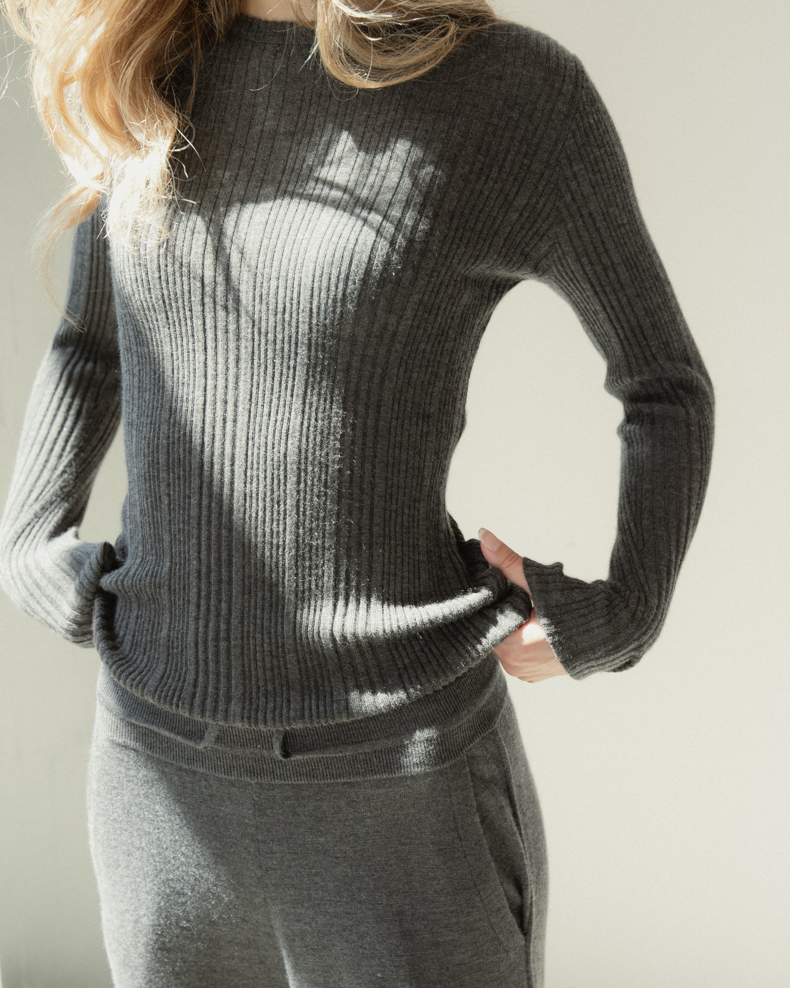 Linea Rib Sheer Cashmere Top Mysto Cashmere
