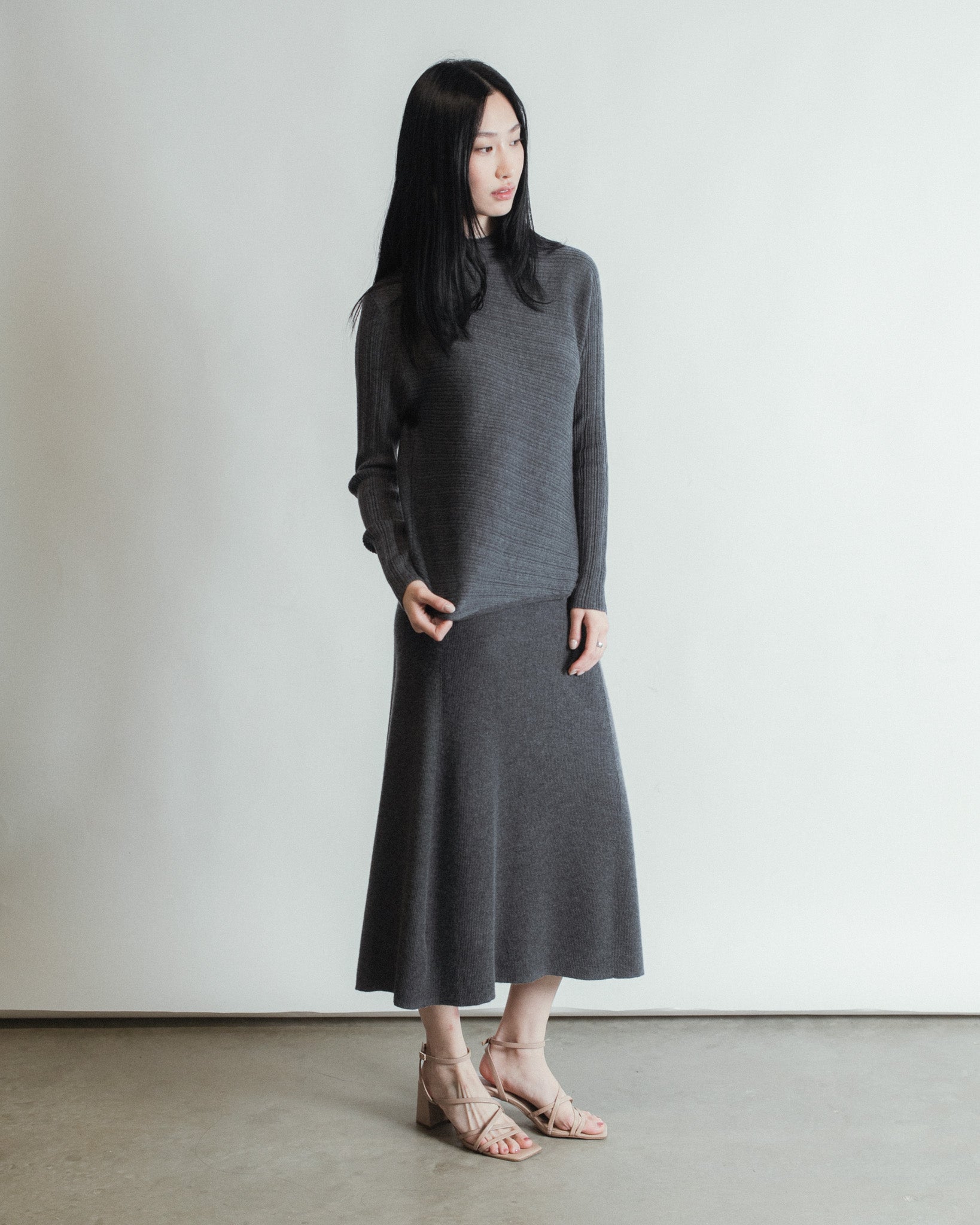 Linea Asymmetric Cashmere Mock Neck Mysto Cashmere