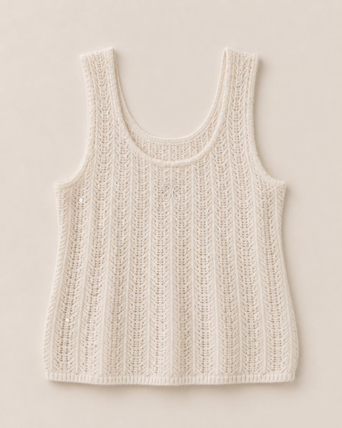 Cashmere Lace Knit Tank in Cream, Mysto Cashmere