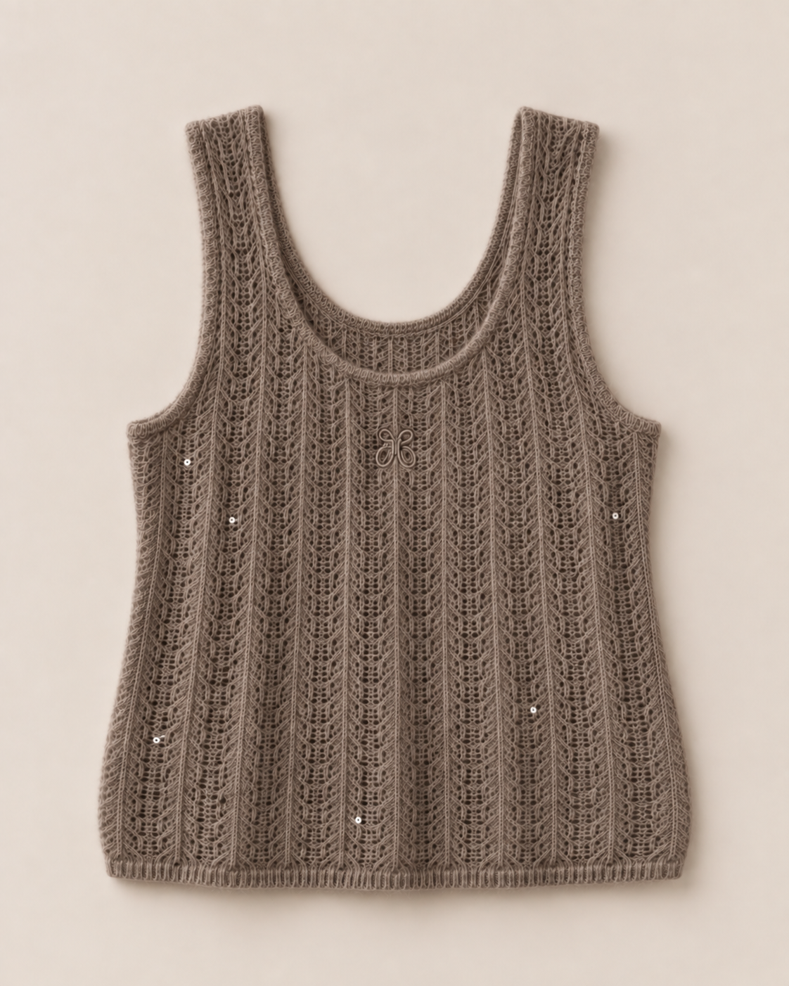 Cashmere Lace Knit Tank in Mocha, Mysto Cashmere